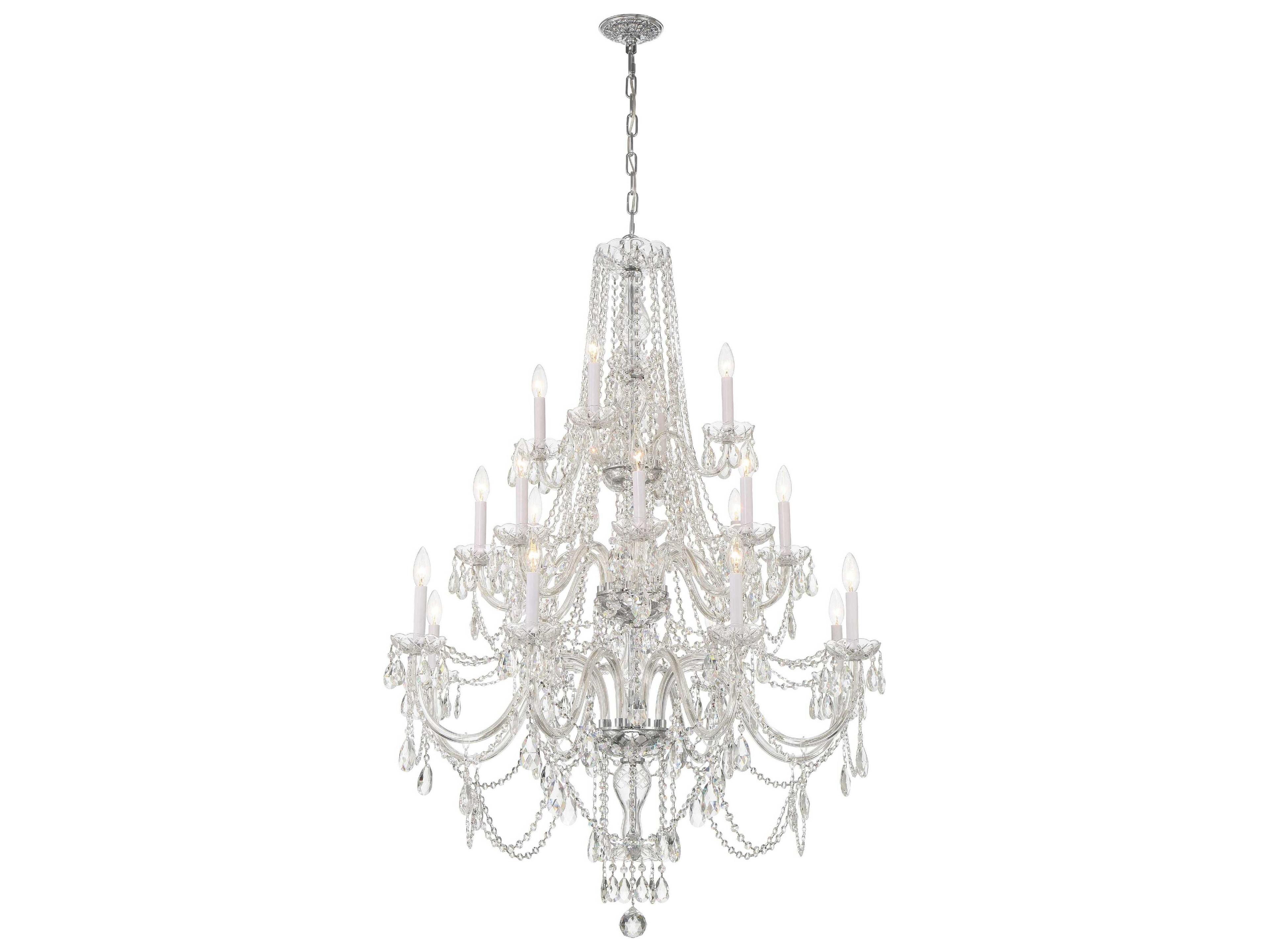 Traditional Crystal 20-Light Polished Chrome Glass Candelabra Chandelier