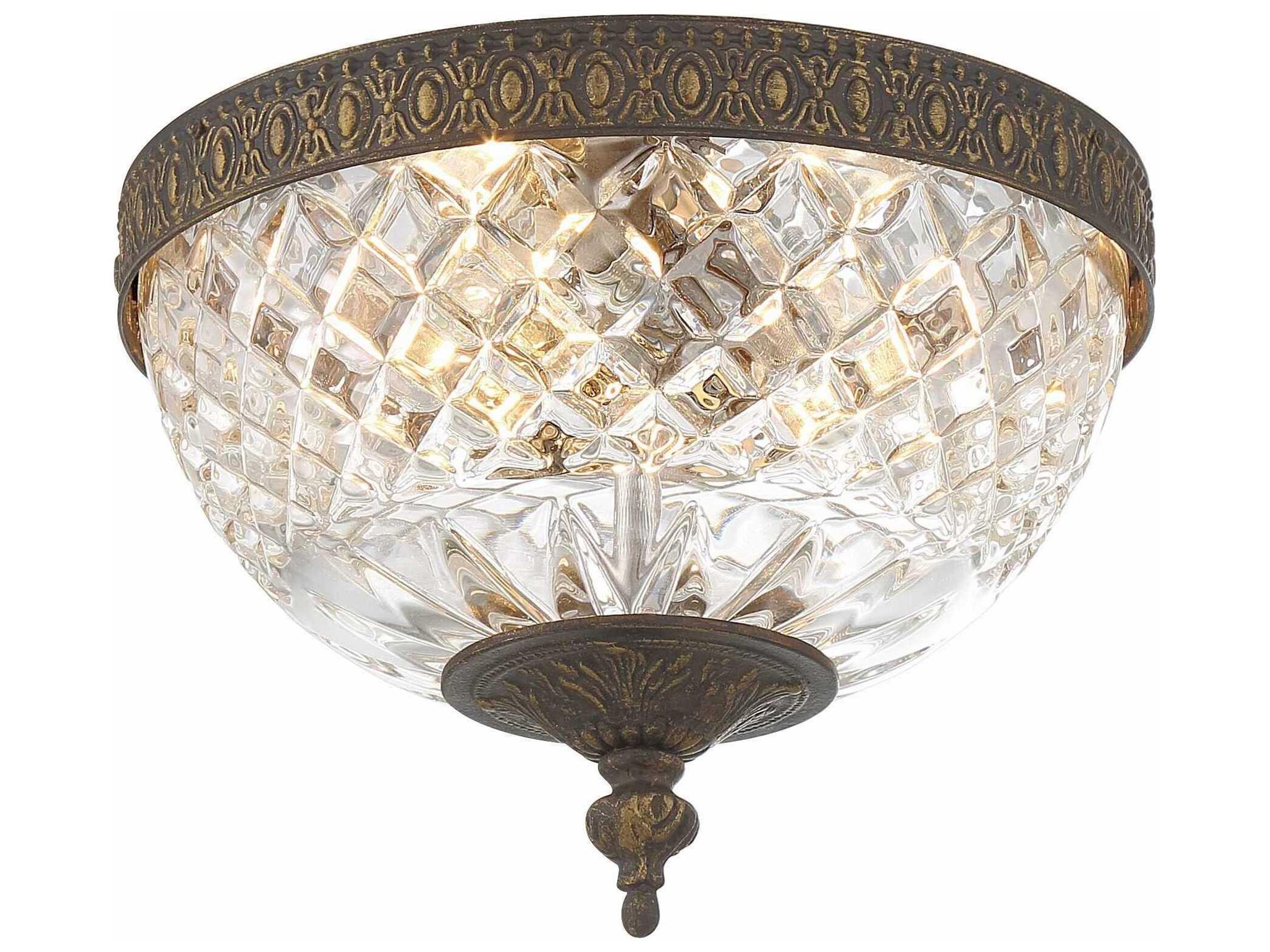 Crystorama 2-Light Brass Crystal Bowl Flush Mount
