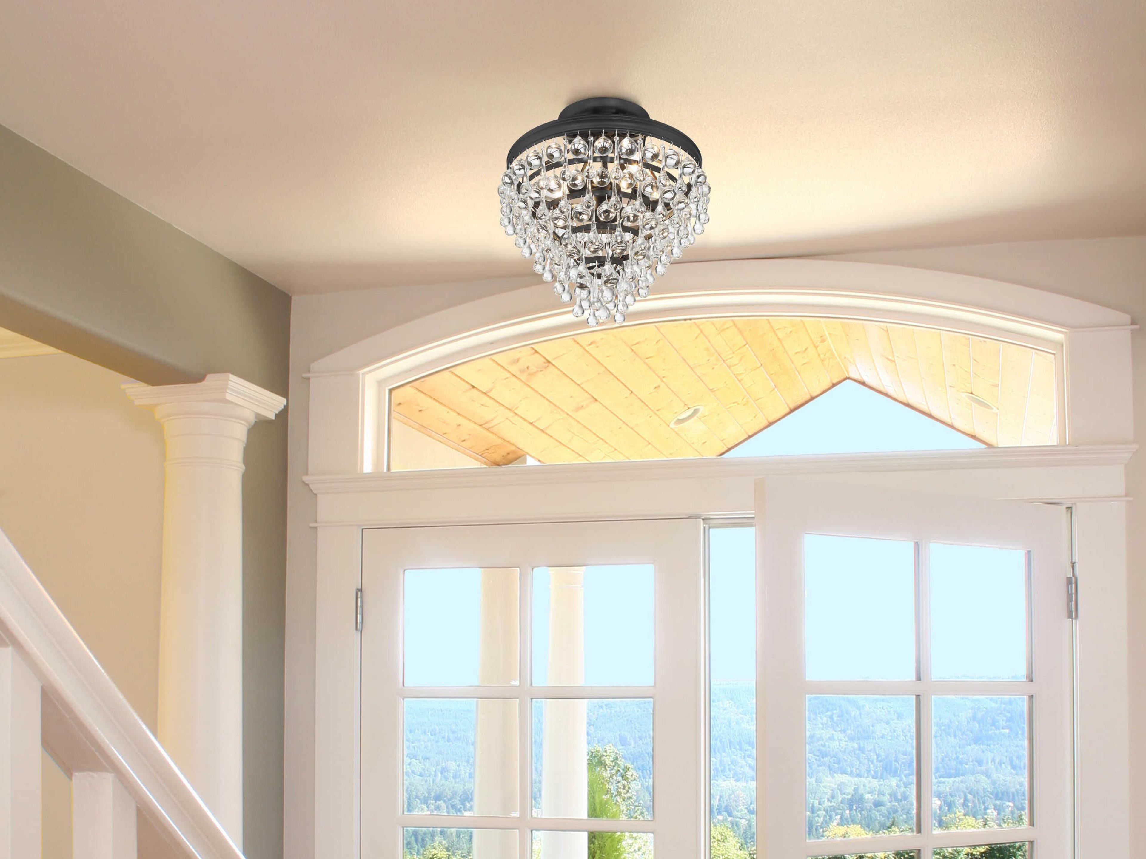 Crystorama Calypso 3-Light Chrome Glass Tiered Semi Flush Mount