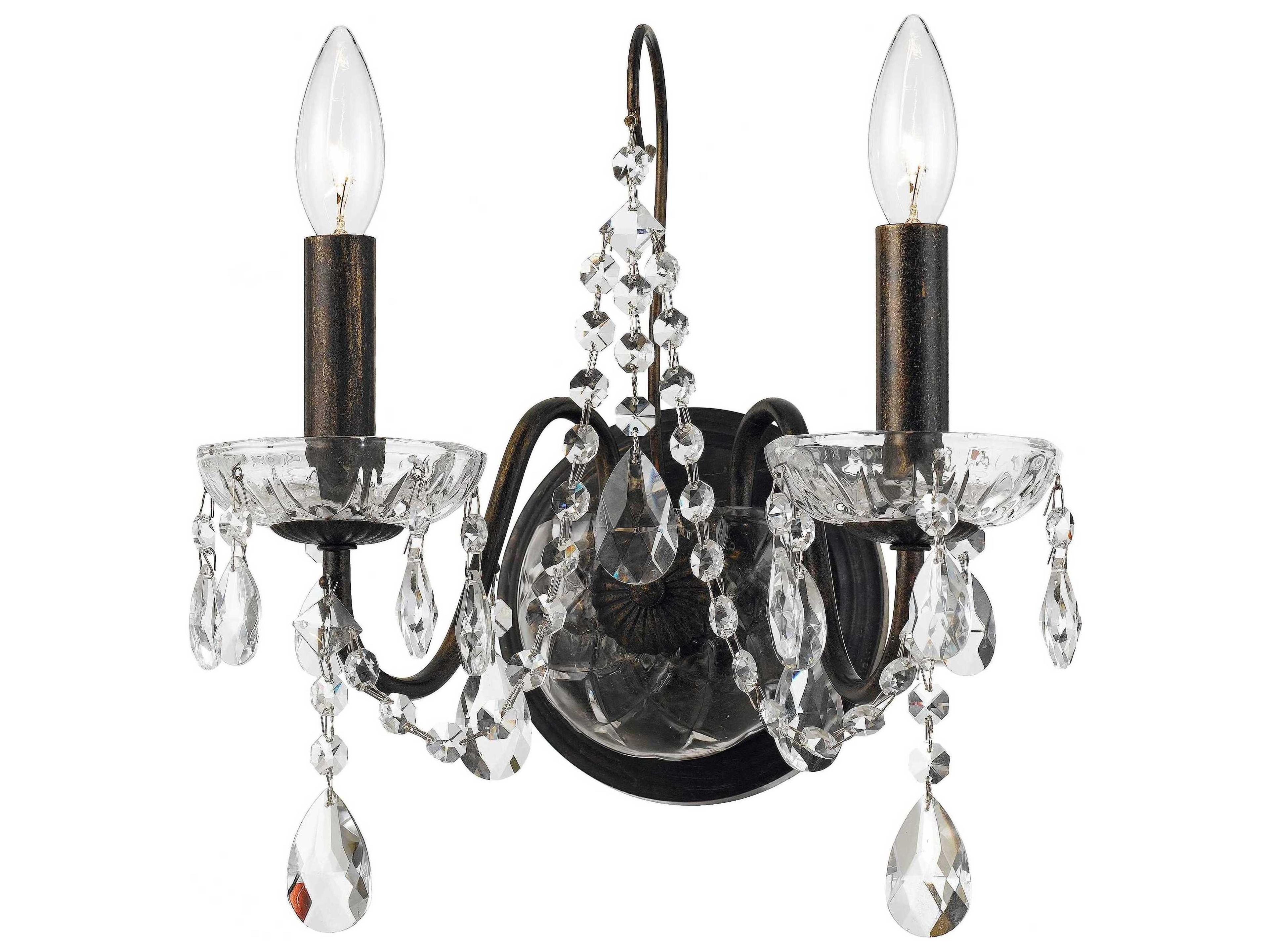 Crystorama Butler 2-Light English Bronze Crystal Wall Sconce