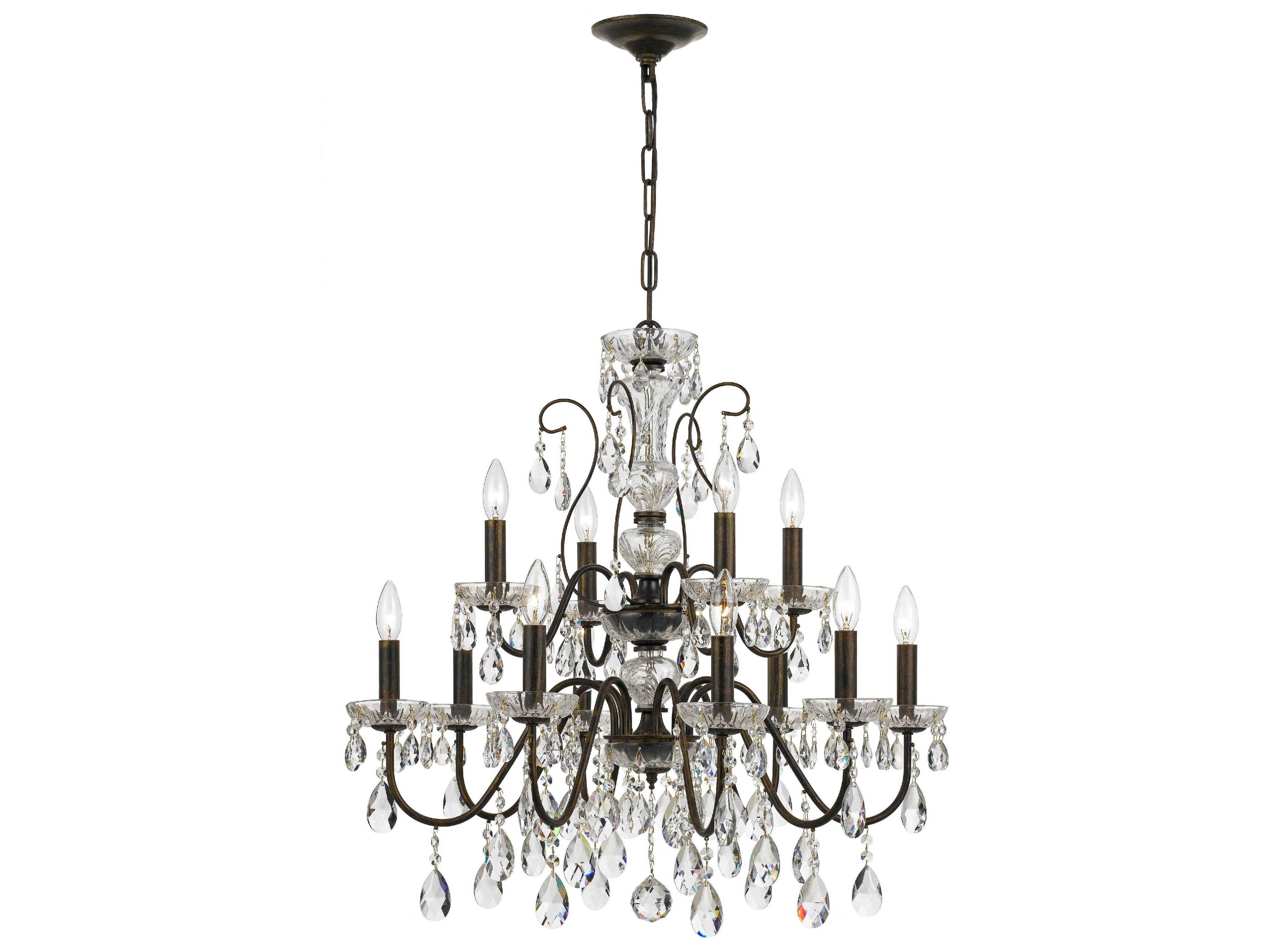 Butler 12-Light English Bronze Chrome Crystal Candelabra Tiered Chandelier
