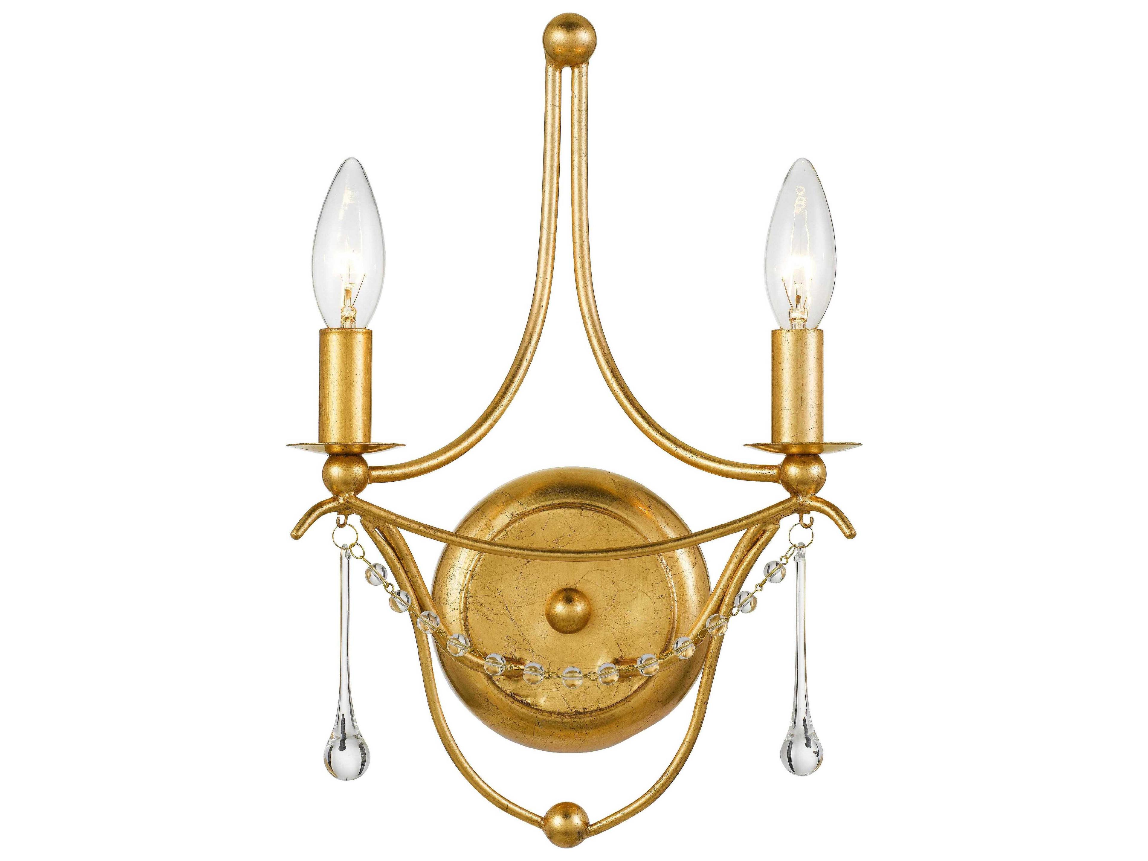 Metro 2-Light Antique Gold Crystal Wall Sconce