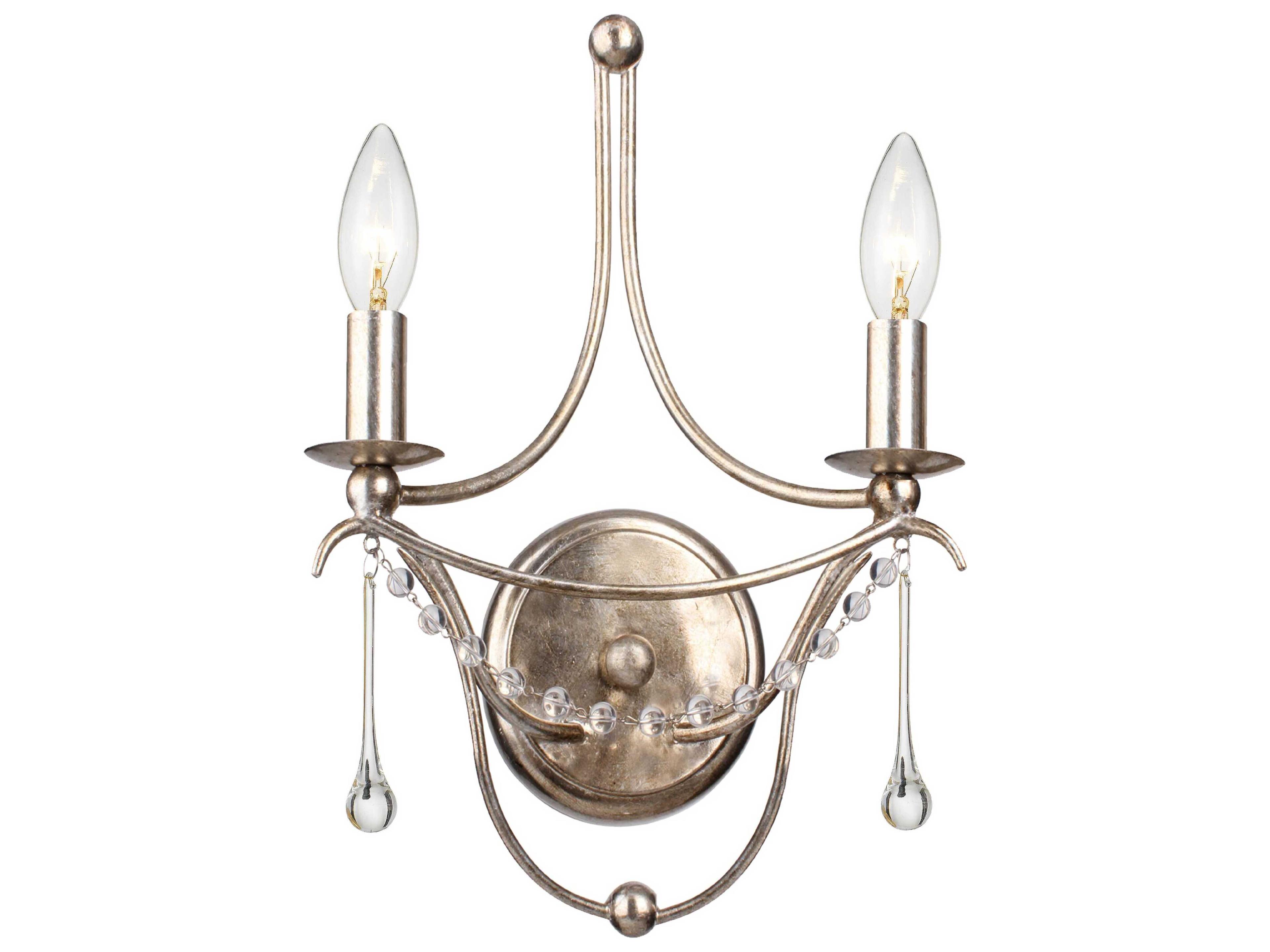 Metro 2-Light Antique Silver Crystal Wall Sconce