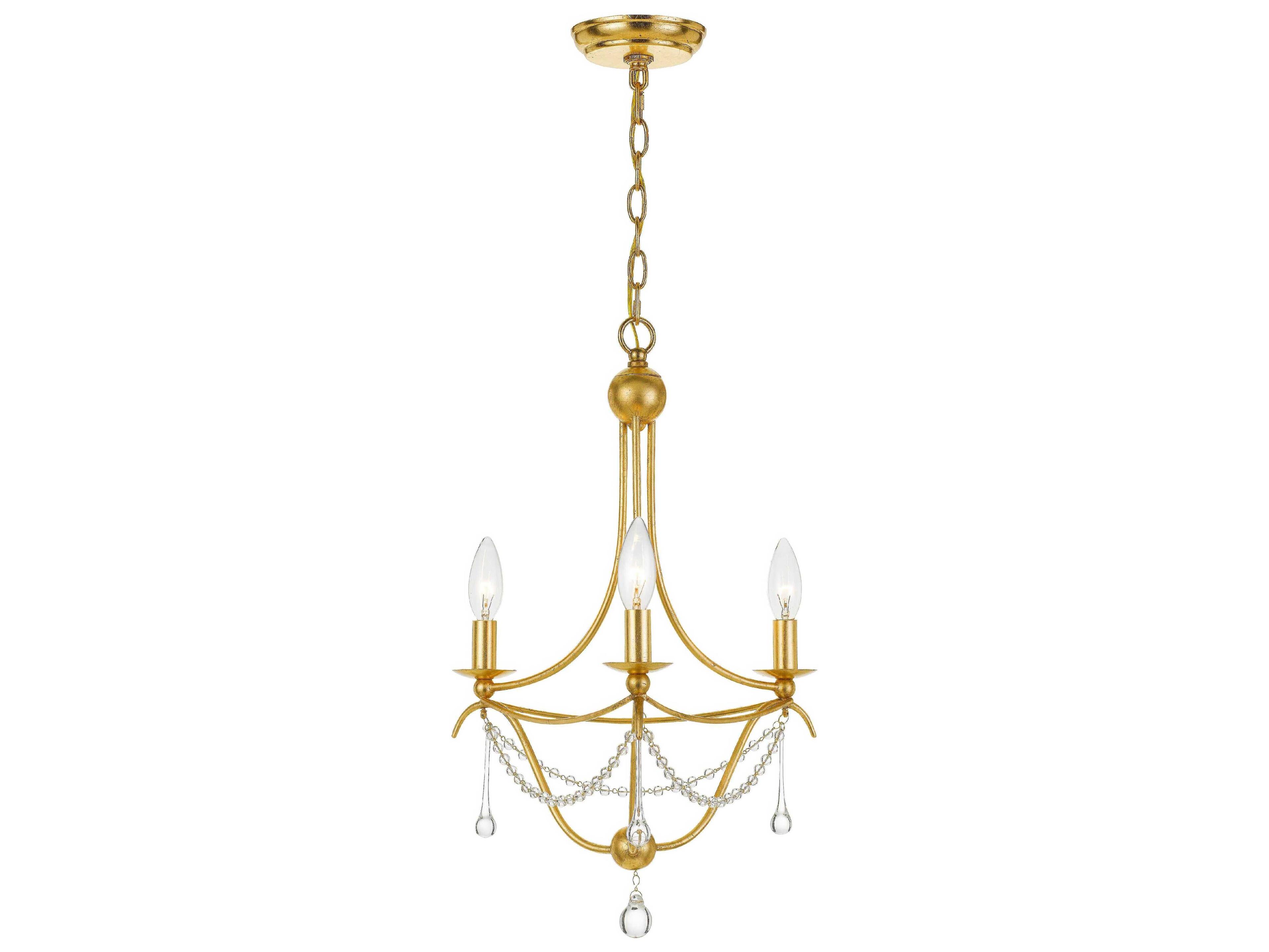 Metro 3-Light Antique Gold Crystal Candelabra Chandelier