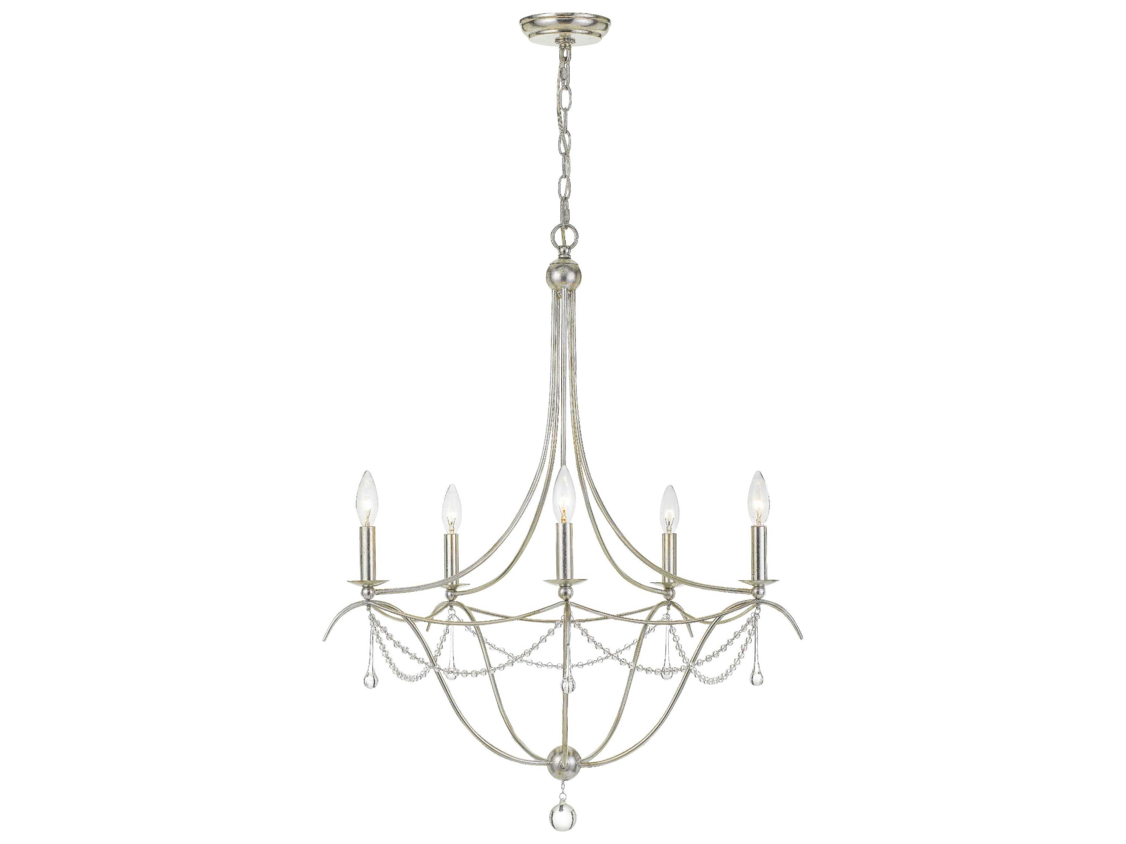 Metro 5-Light Antique Silver Glass Candelabra Chandelier