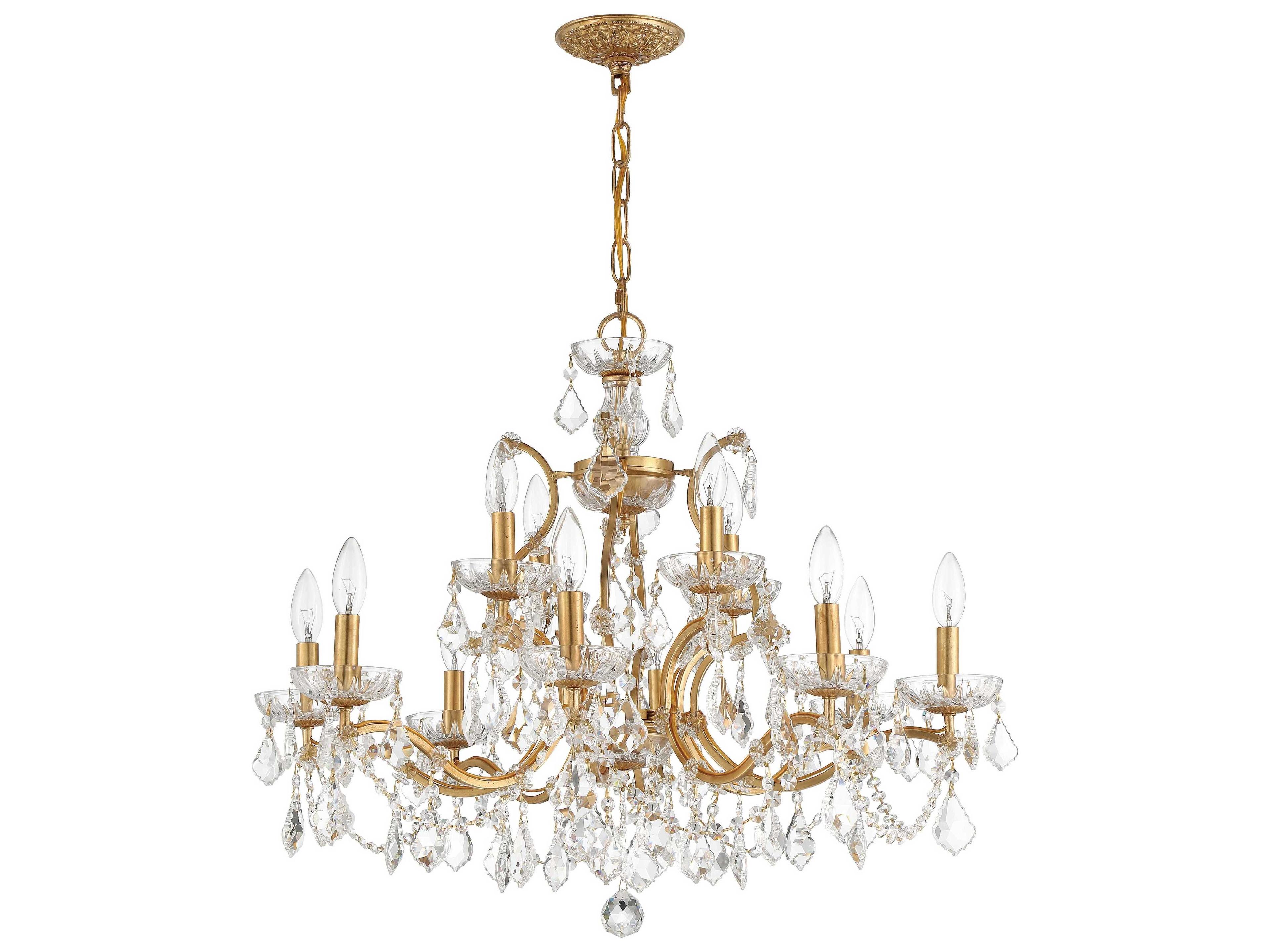 Filmore 12-Light Antique Gold Crystal Candelabra Chandelier