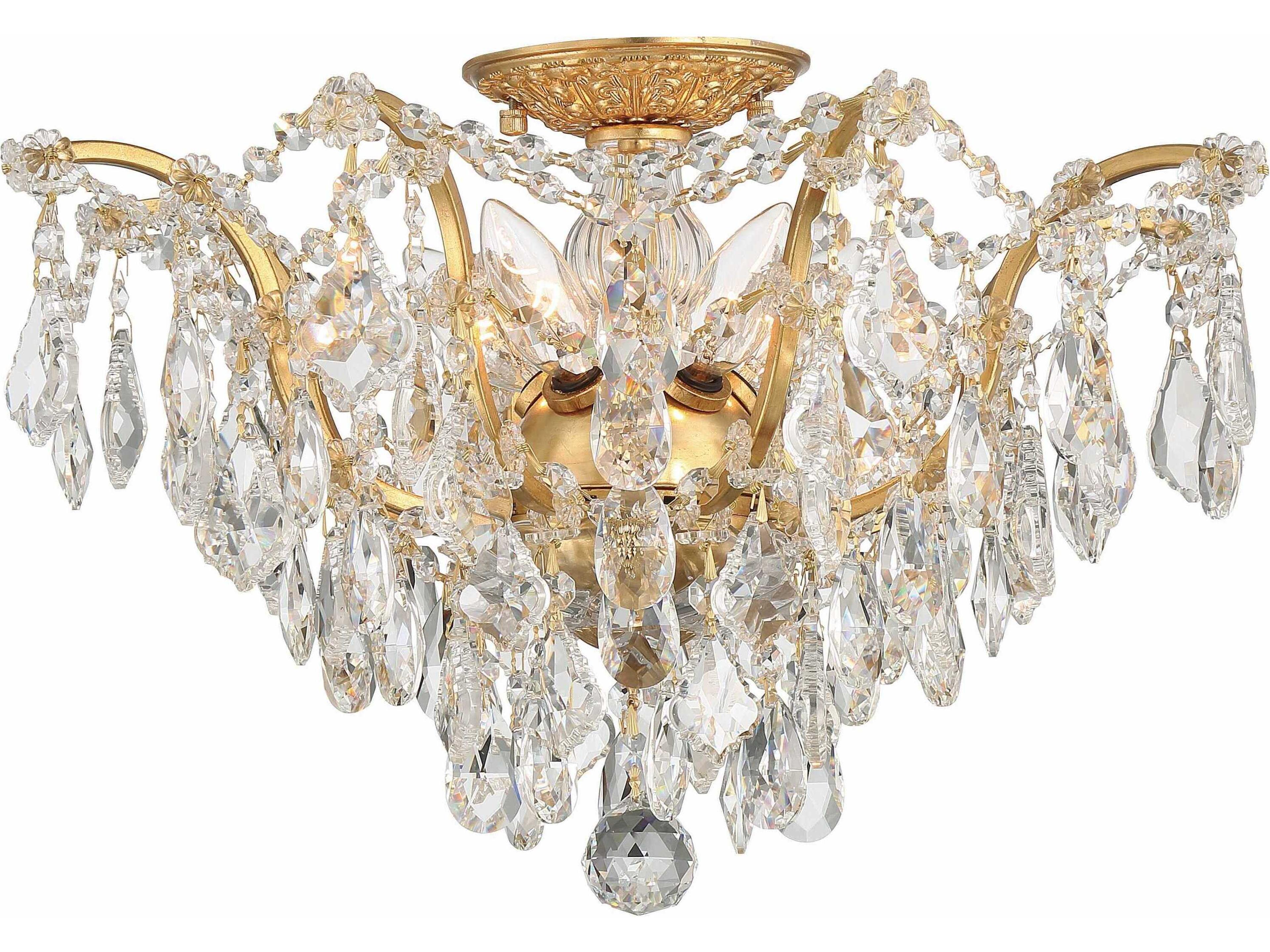 Filmore 5-Light Antique Gold Crystal Semi Flush Mount