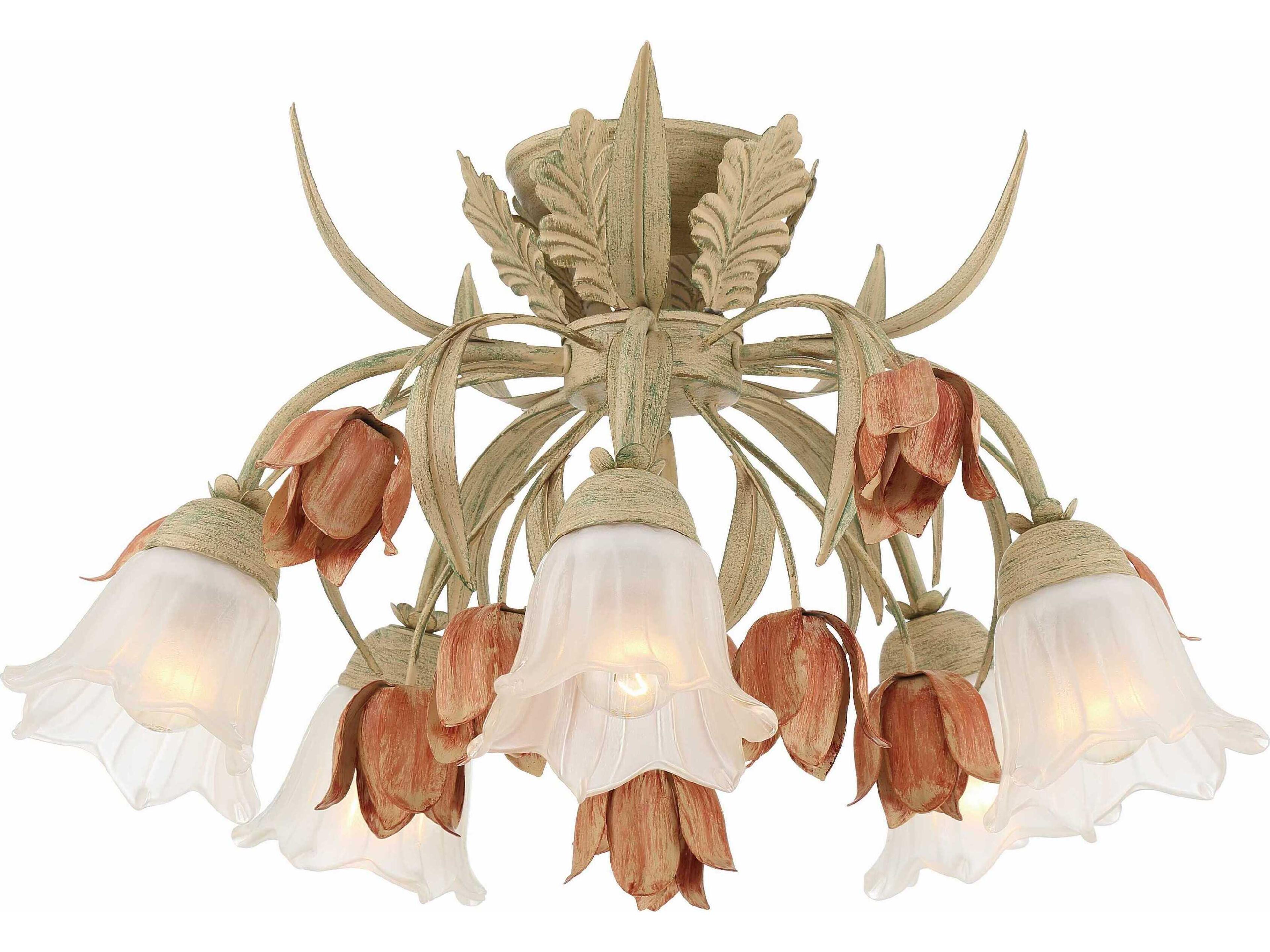 Southport 5-Light Sage Rose Off White Glass Semi Flush Mount