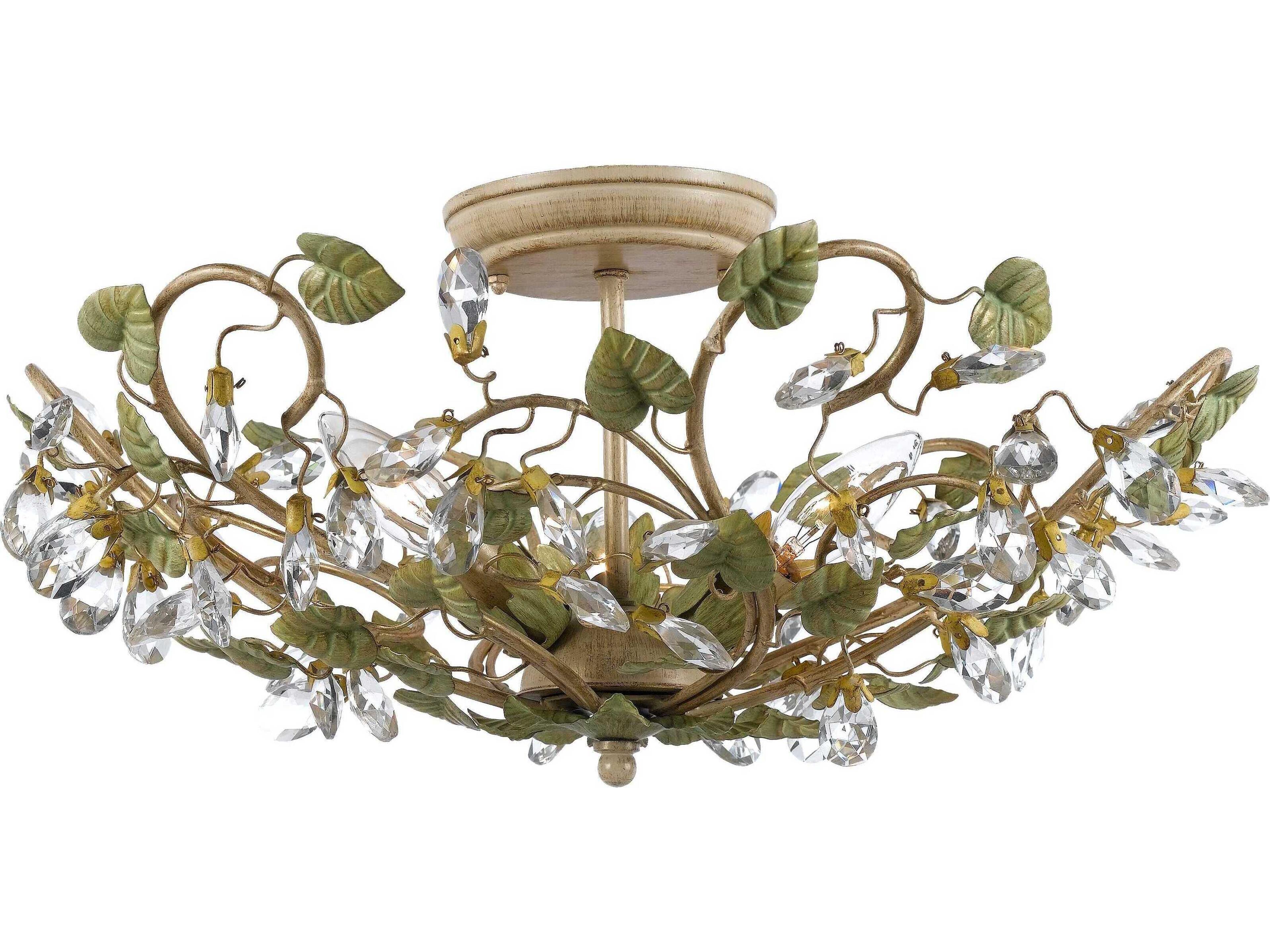 5-Light Josie Semi-Flush Mount in Champagne Green Tea with Hand Cut Crystals