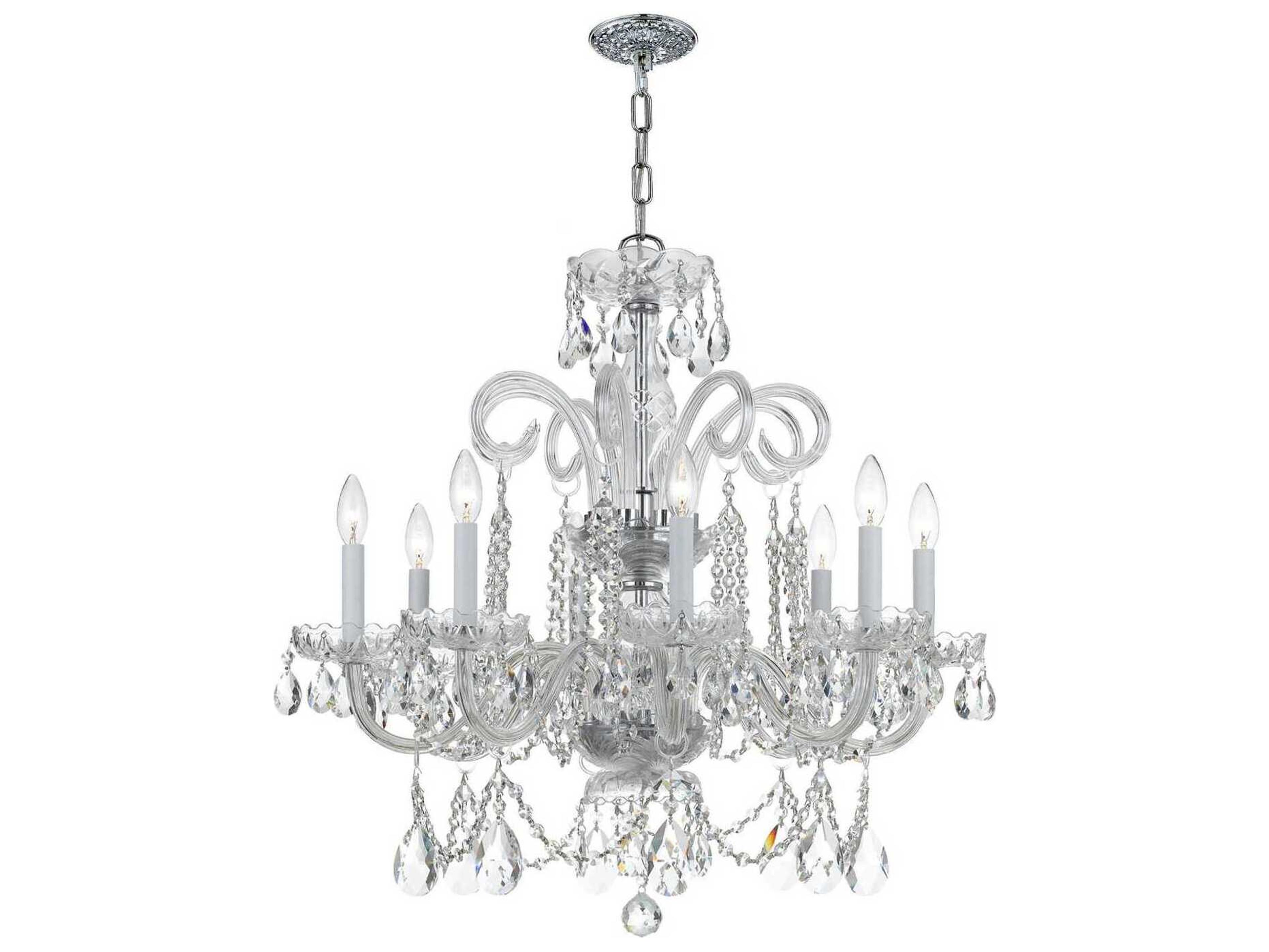 Traditional Crystal 8-Light Chrome Glass Candelabra Chandelier
