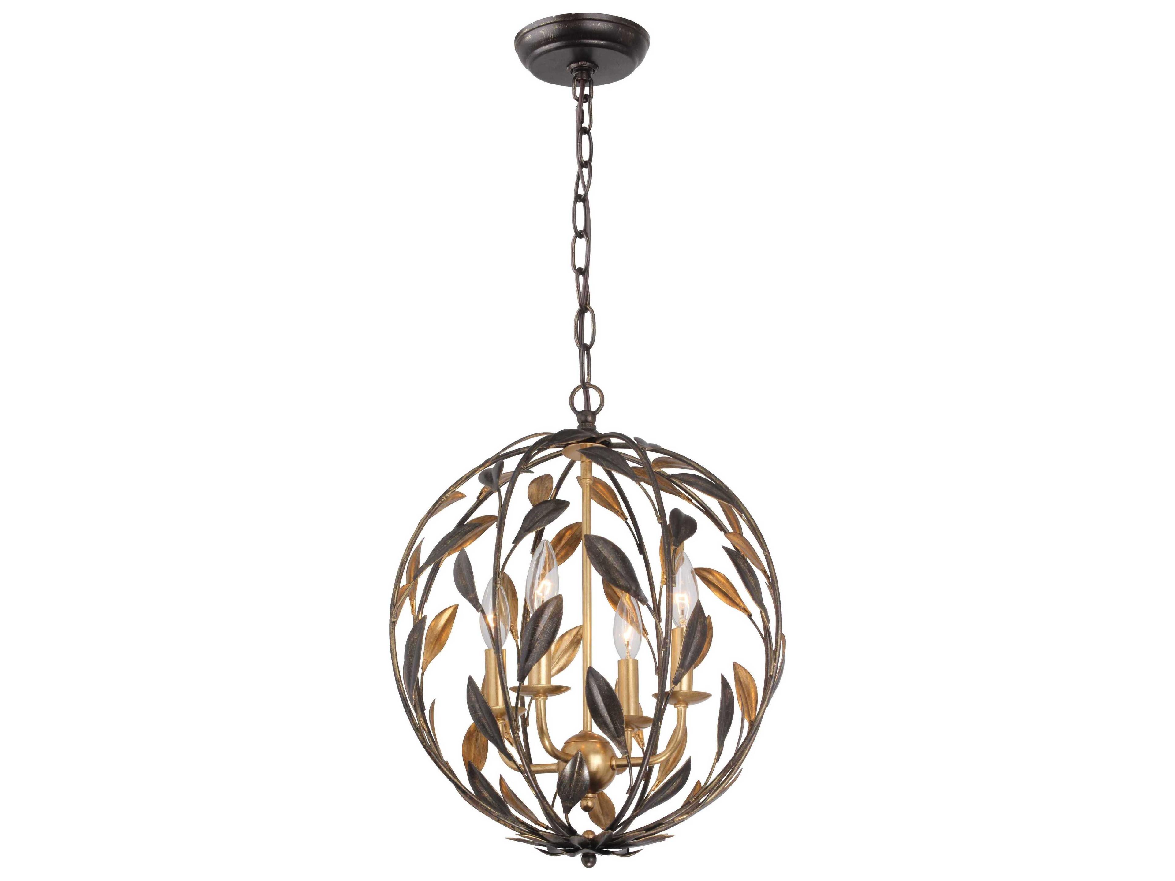 Broche 4-Light English Bronze Antique Gold Candelabra Globe Chandelier