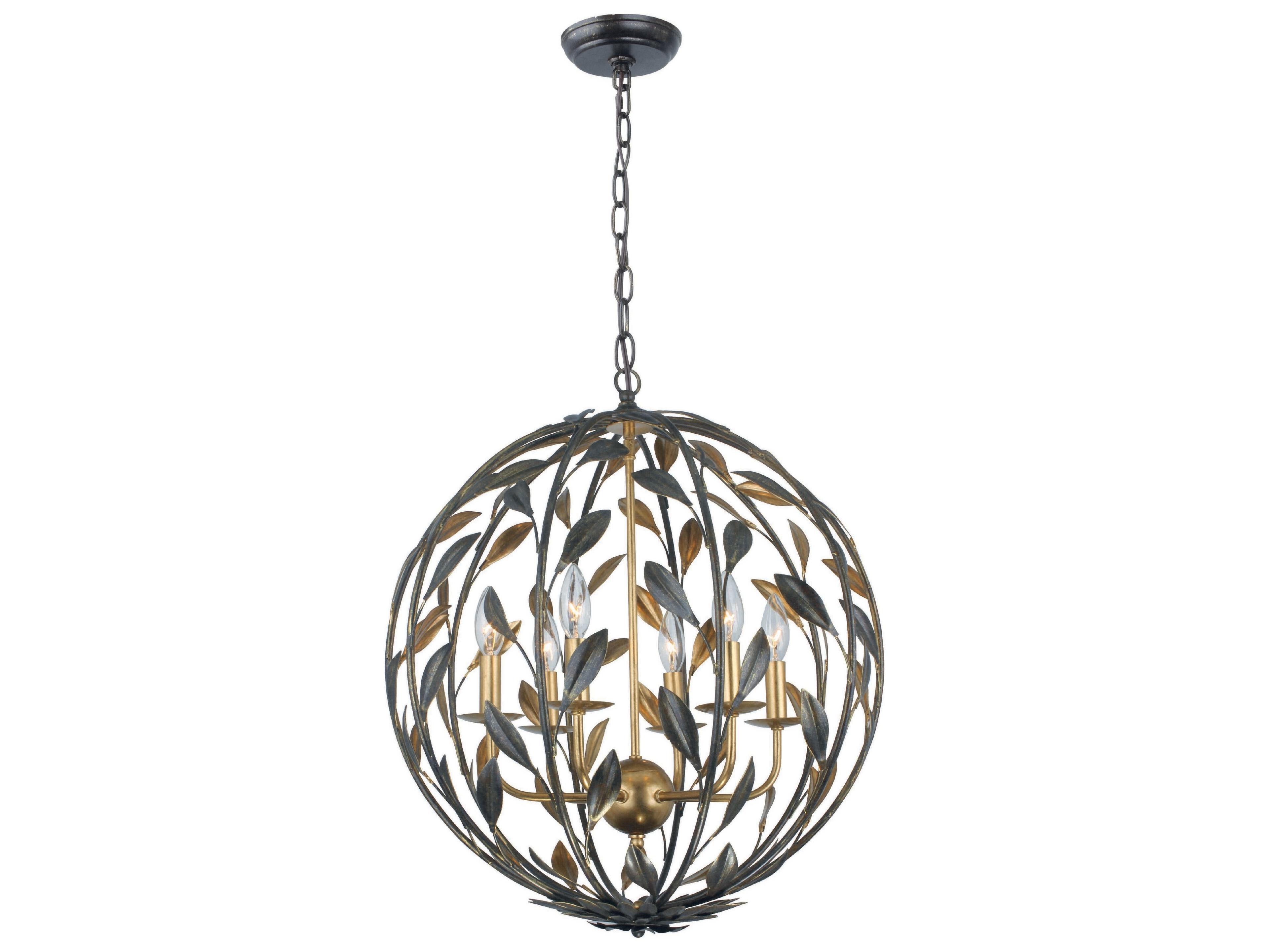 Broche 6-Light English Bronze Antique Gold Candelabra Globe Chandelier