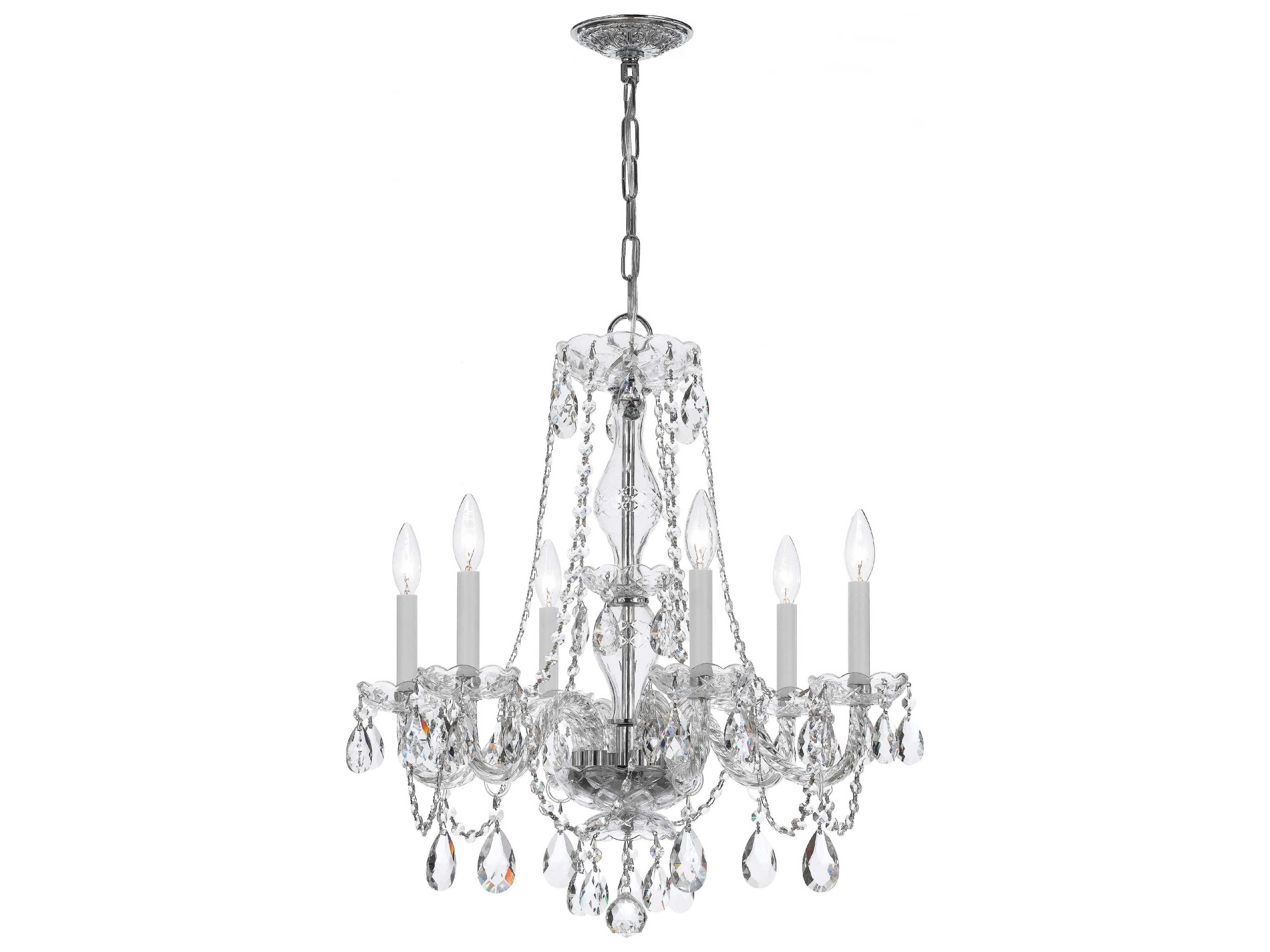 Traditional Crystal 6-Light Brass Glass Candelabra Chandelier
