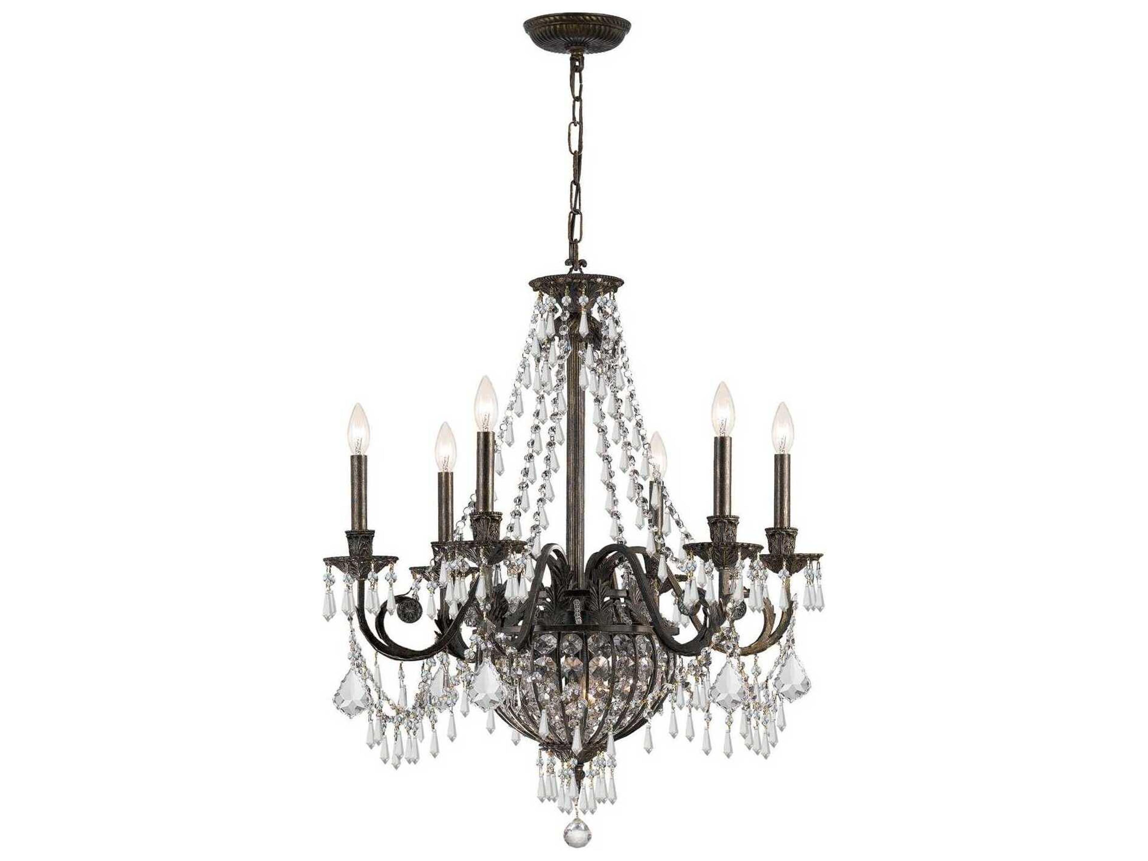 Vanderbilt 6-Light English Bronze Crystal Candelabra Chandelier