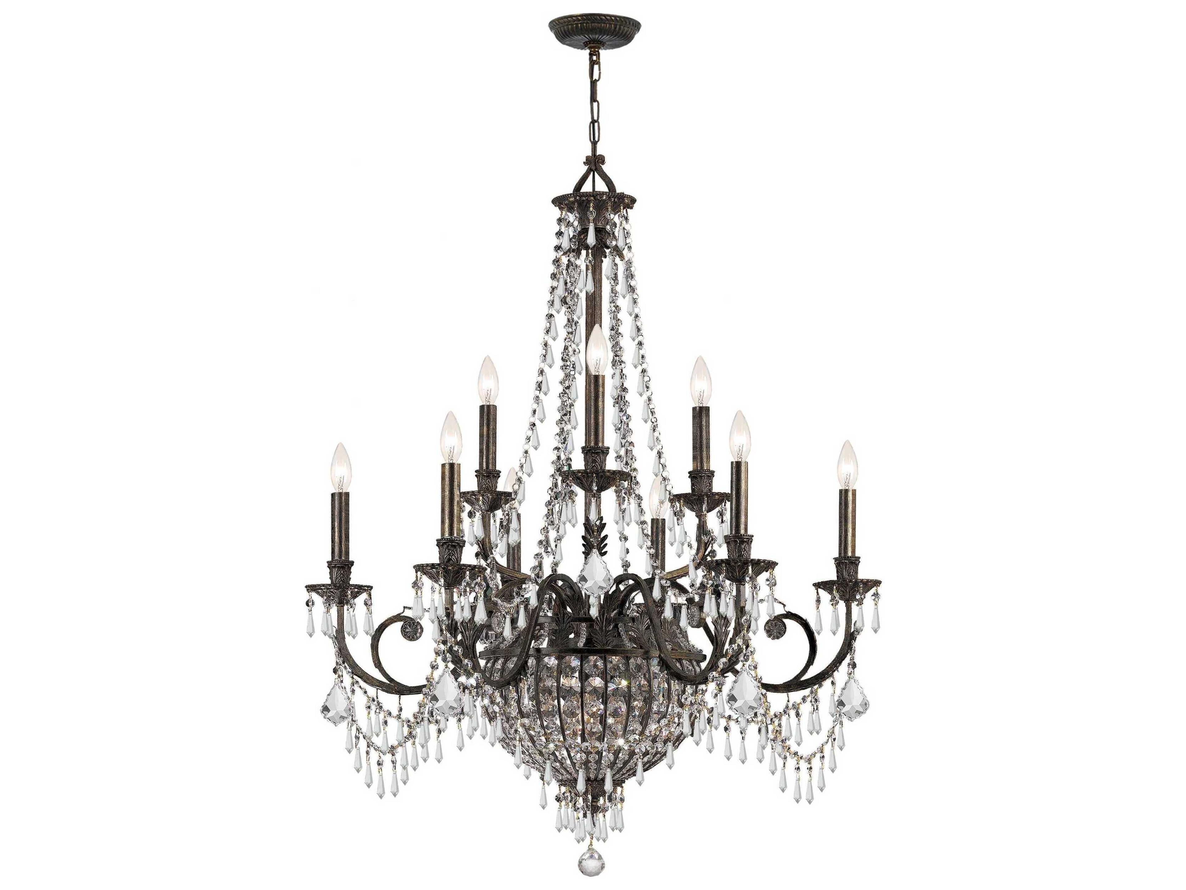 Vanderbilt 12-Light English Bronze Crystal Candelabra Tiered Chandelier