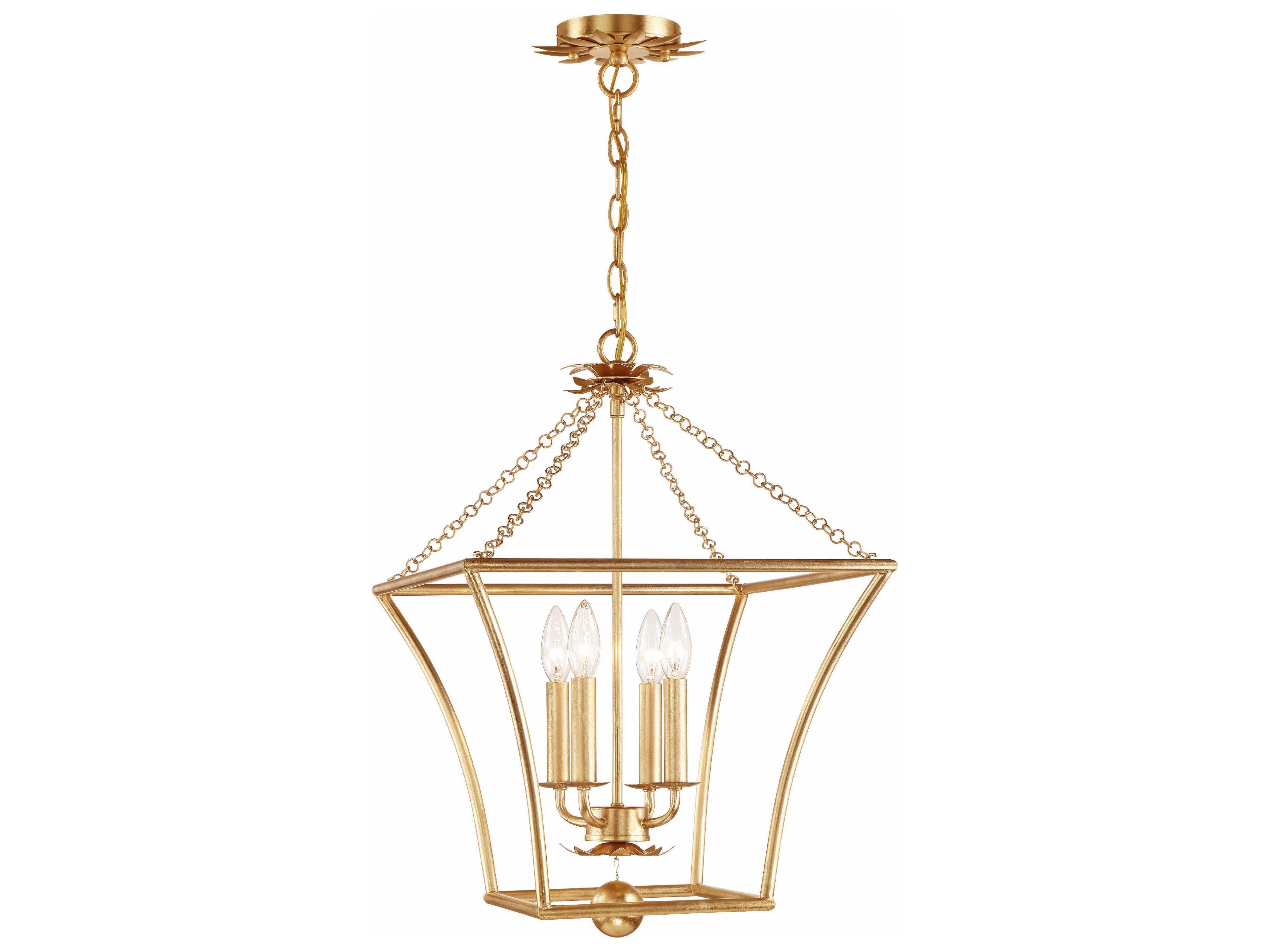 Broche 4-Light Antique Gold Candelabra Geometric Lantern Chandelier