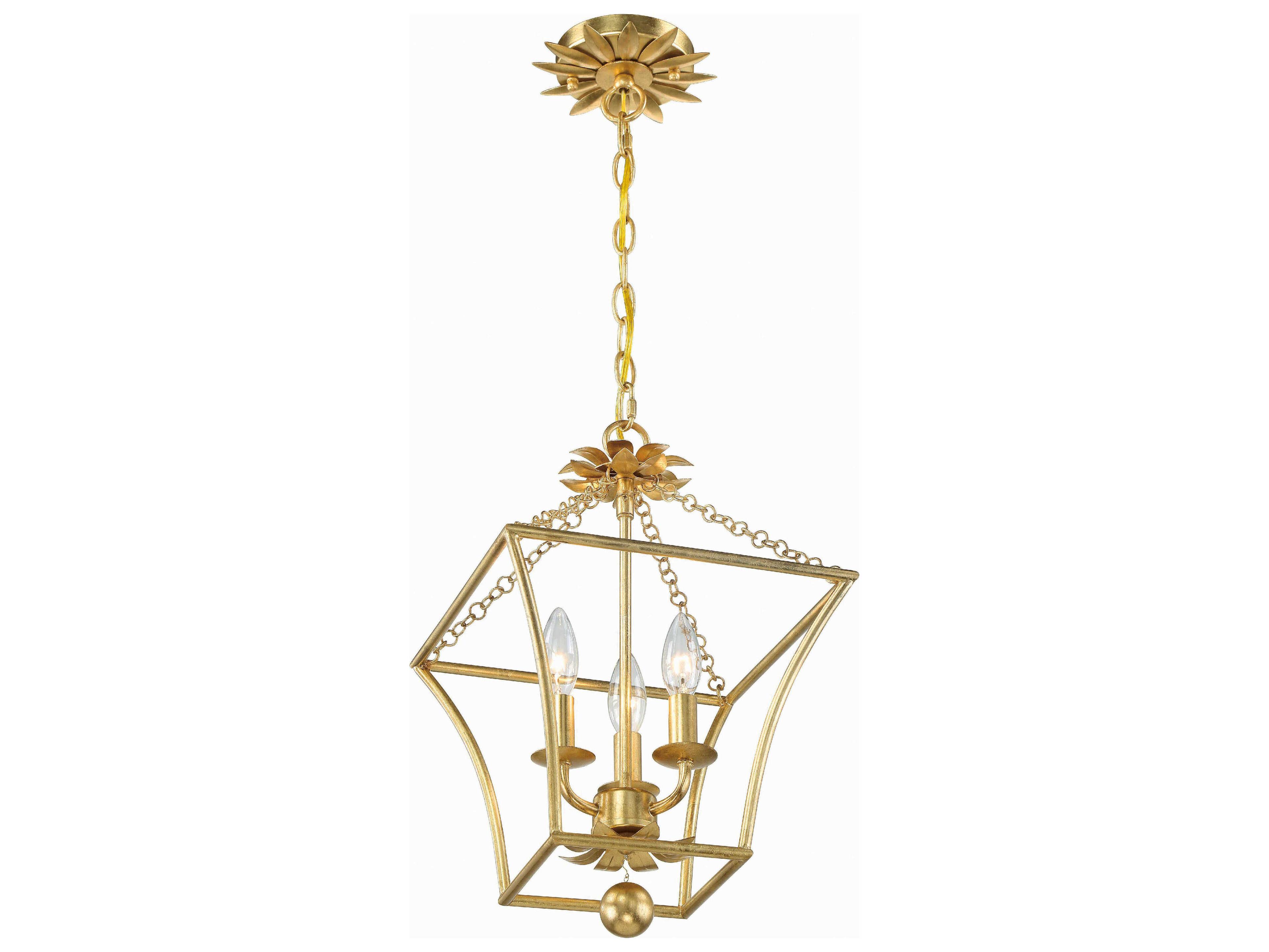 Crystorama Broche 4-Light Antique Gold Candelabra Geometric Lantern Chandelier