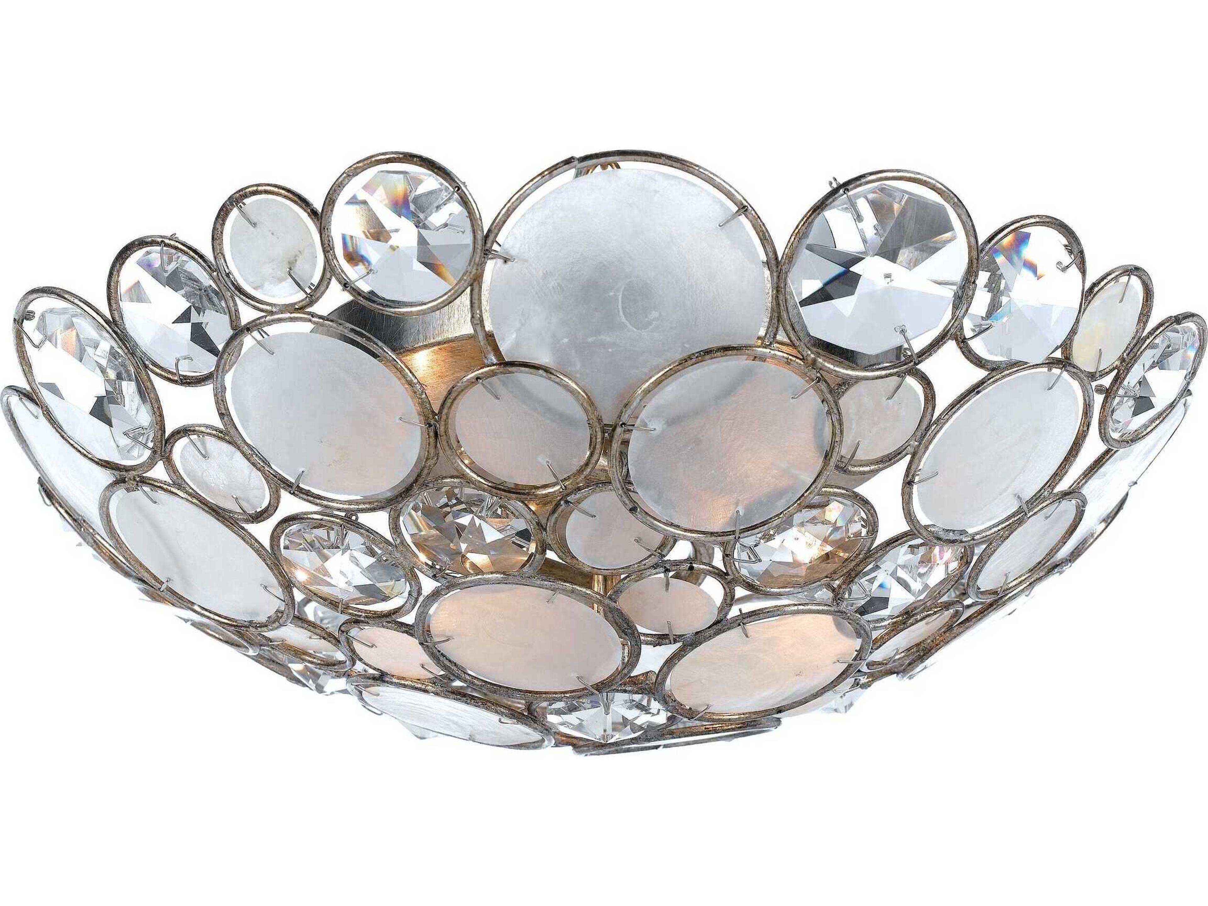 Palla 3-Light Antique Silver Crystal Bowl Flush Mount
