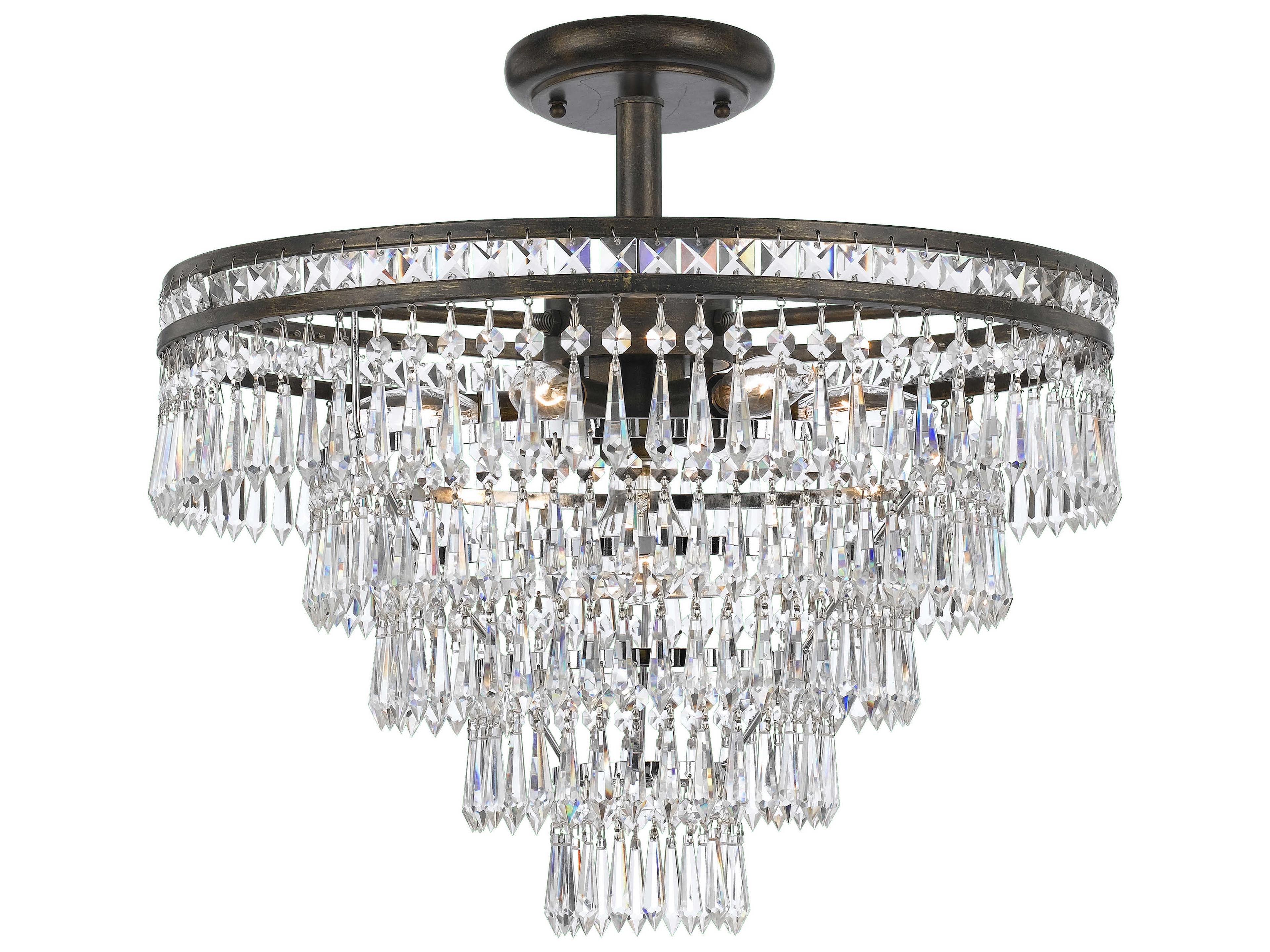 Crystorama Mercer 7-Light Bronze Crystal Tiered Semi Flush Mount