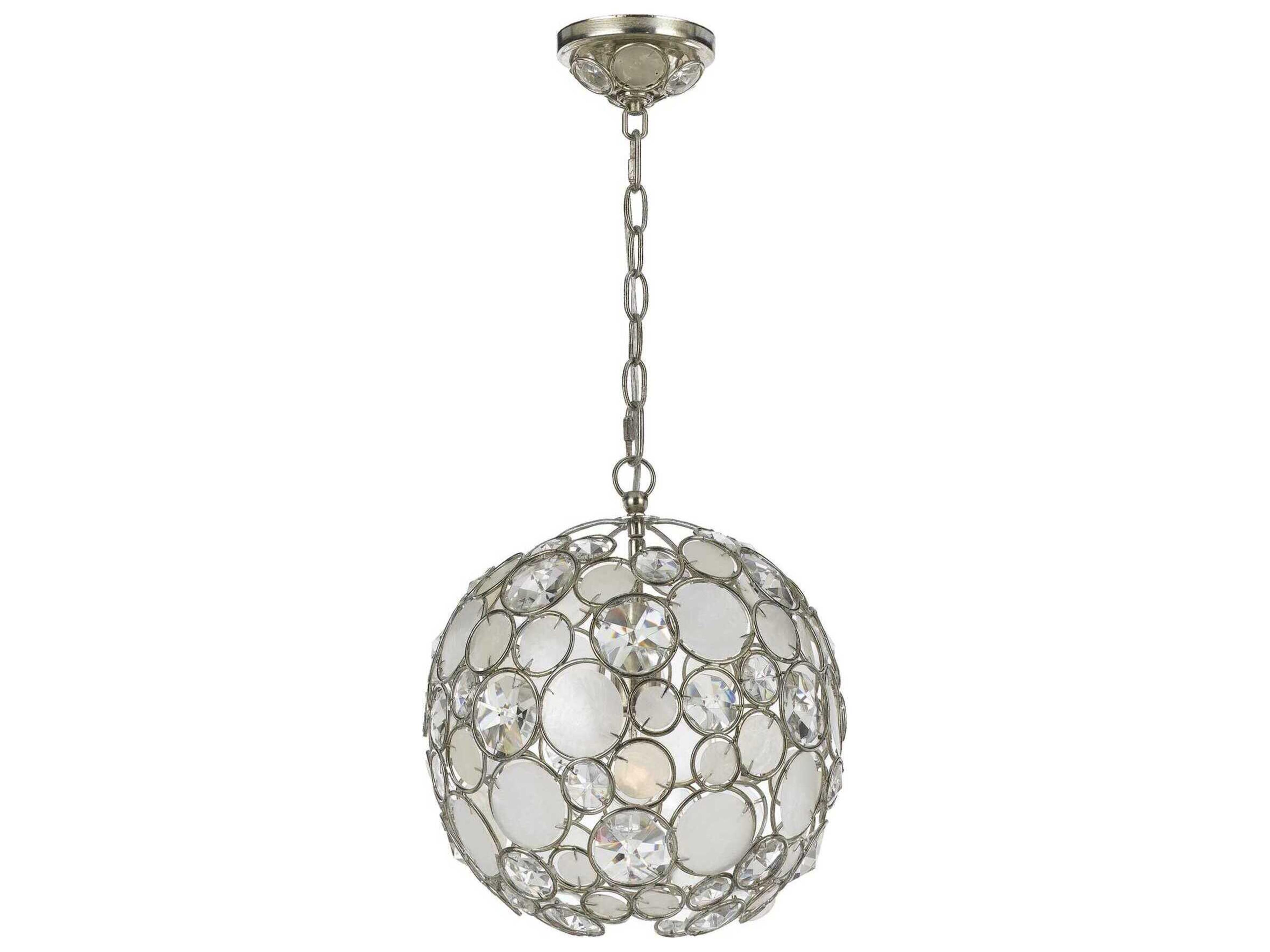 Palla 1-Light Antique Silver Crystal Globe Round Pendant