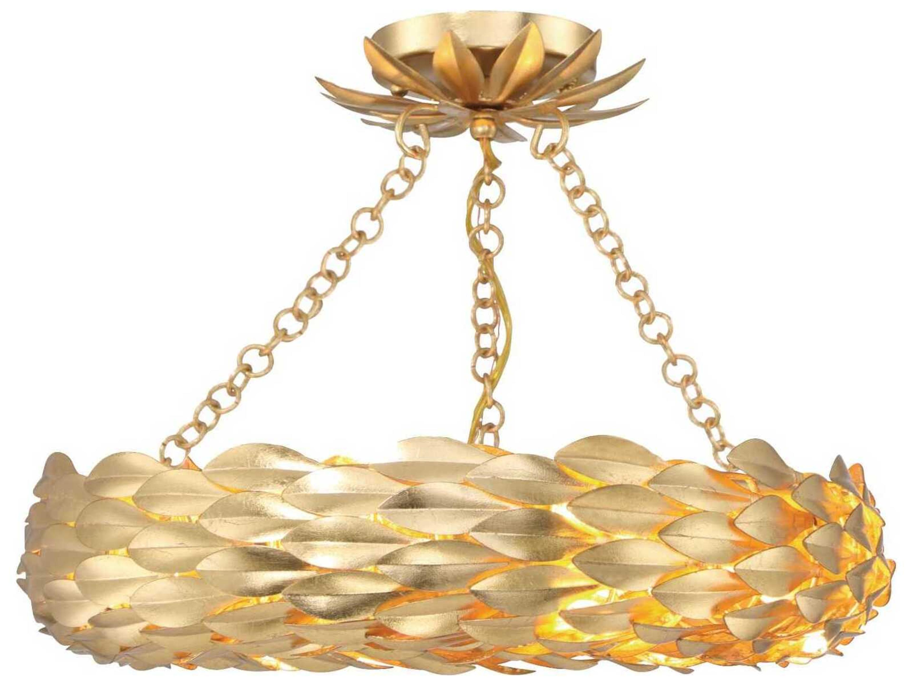 Broche 6-Light Antique Gold Round Semi Flush Mount