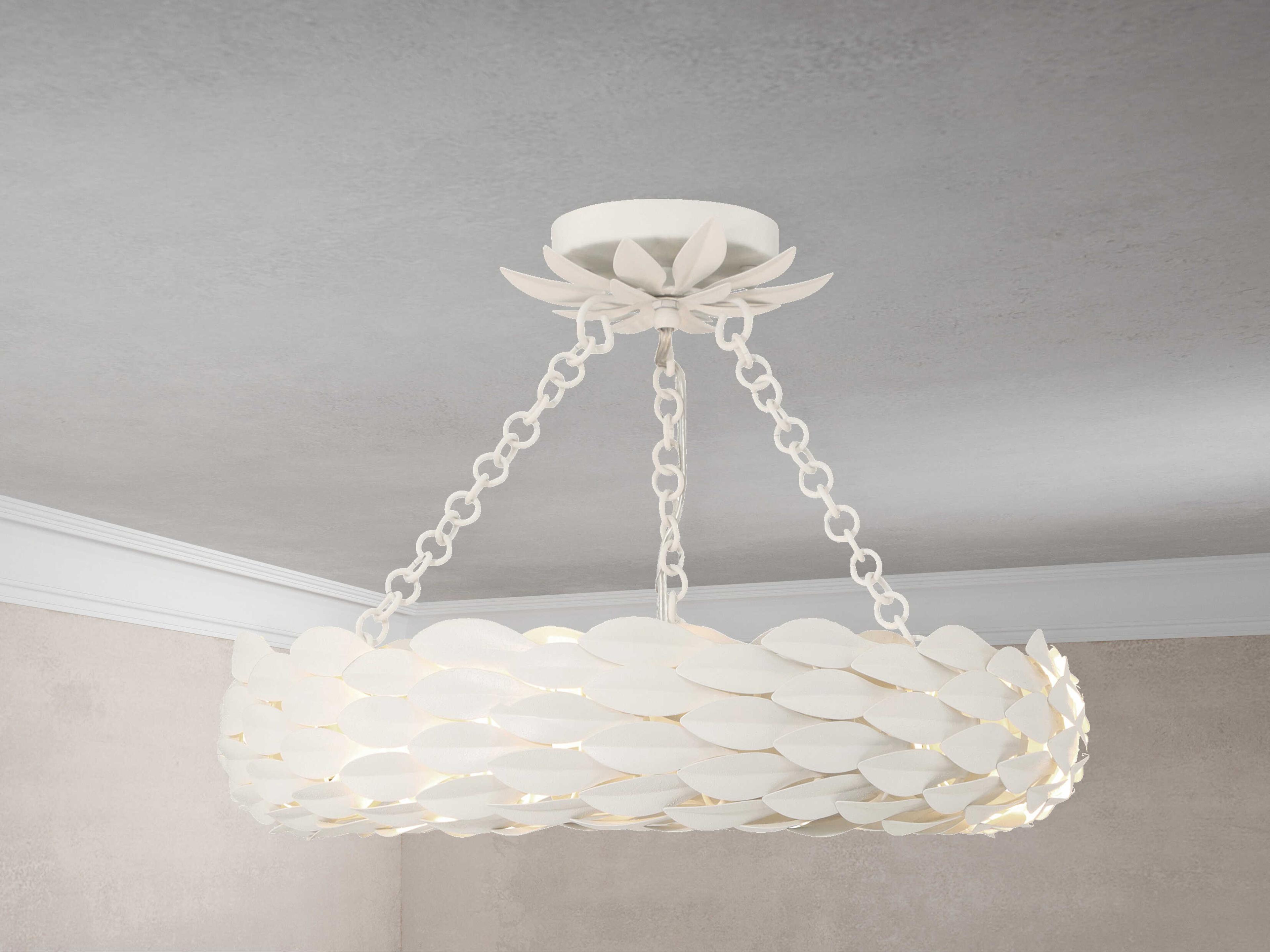 Crystorama Broche 6-Light Matte White Round Semi Flush Mount