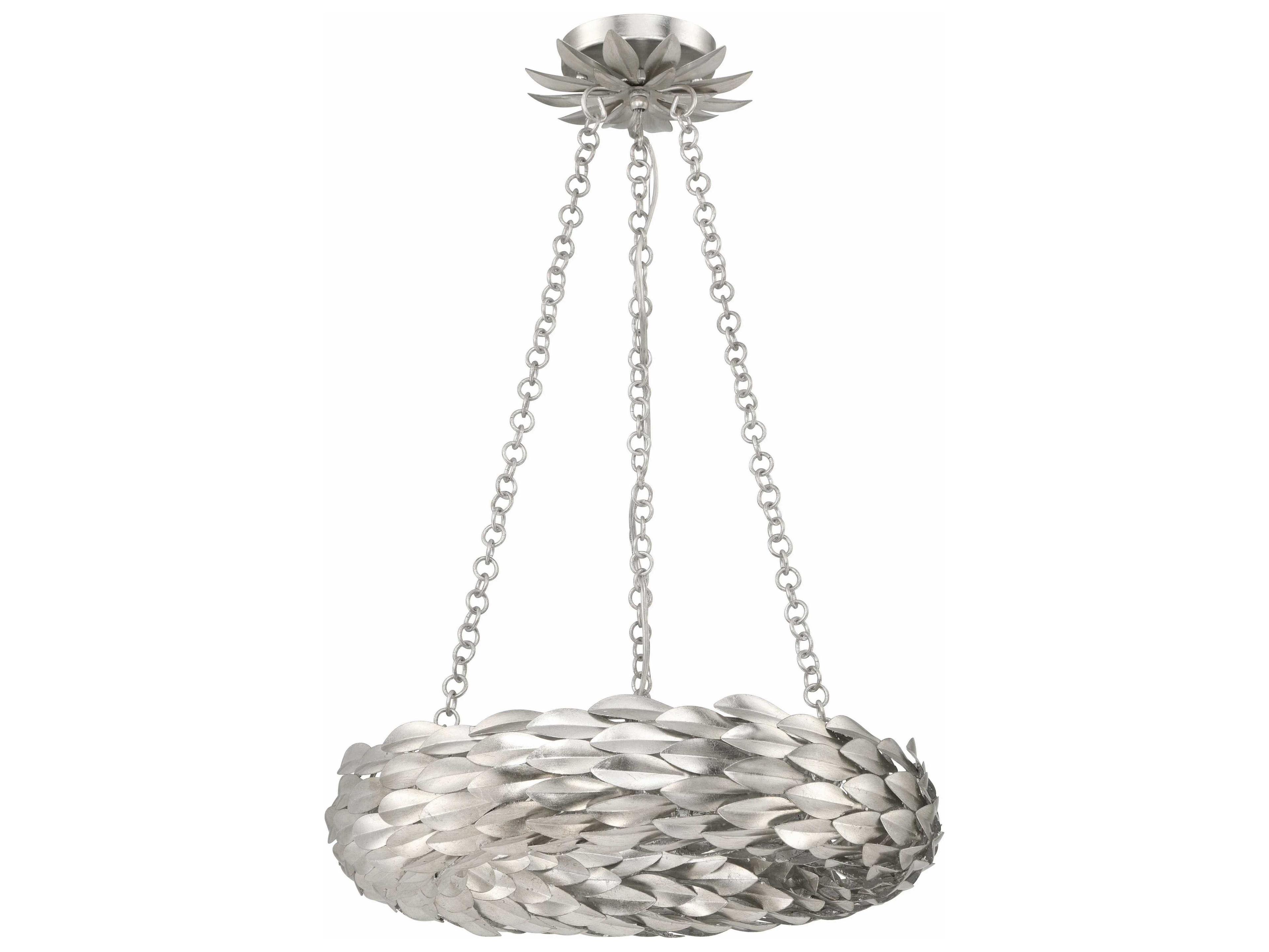 Crystorama Broche 6-Light Antique Silver Round Pendant