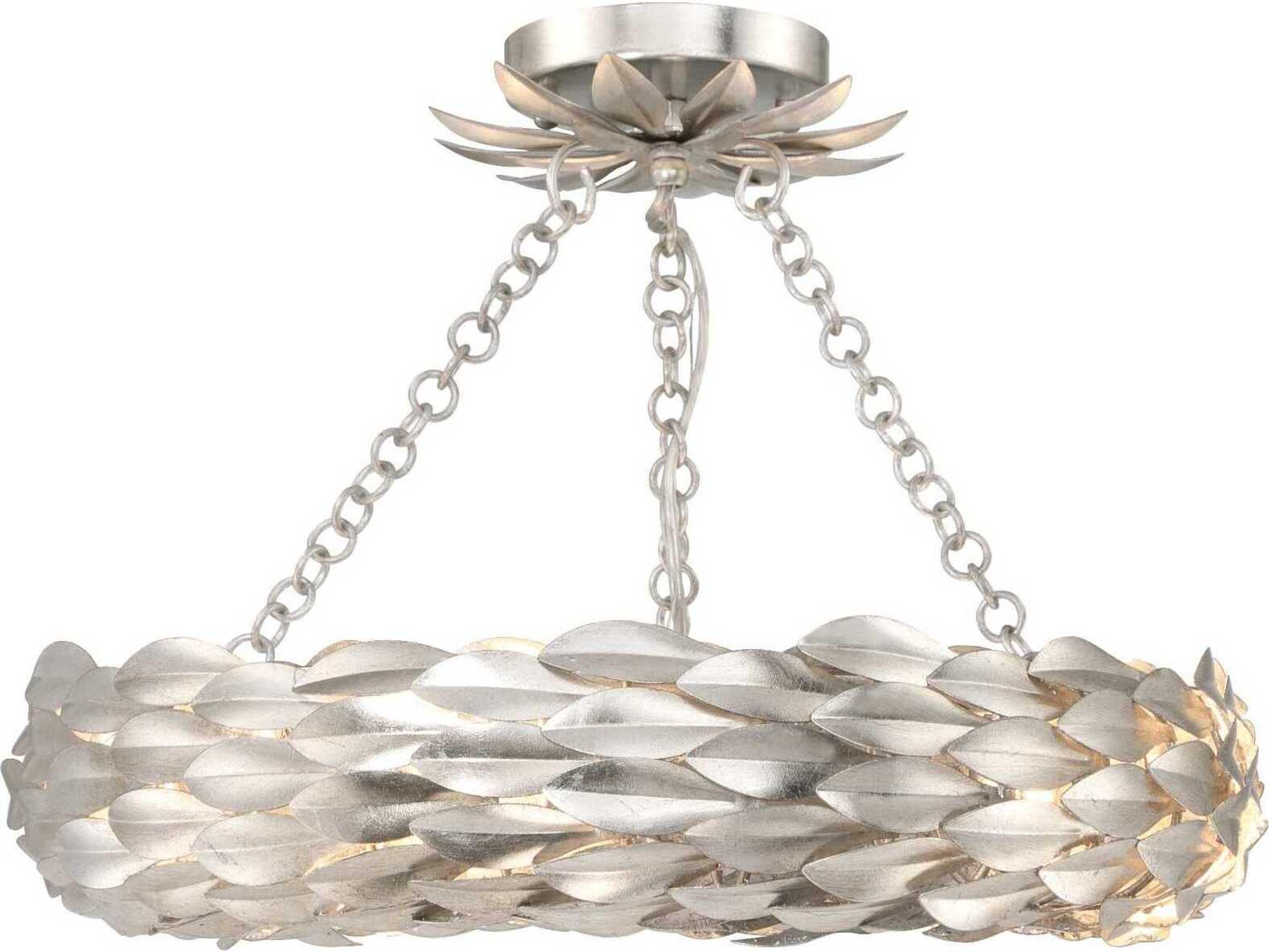 Broche 6-Light Antique Silver Round Semi Flush Mount