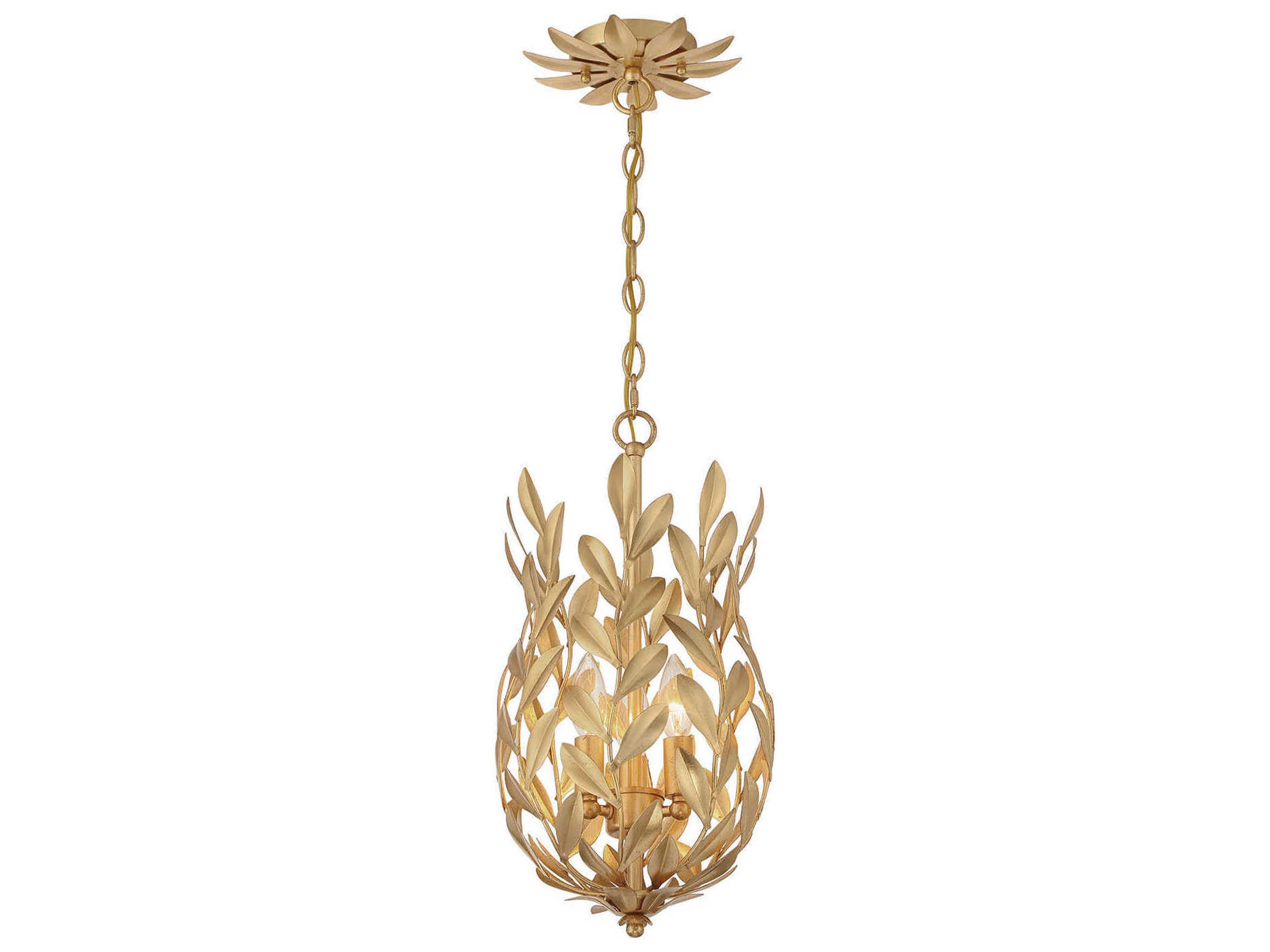 Crystorama Broche 3-Light Antique Gold Mini Pendant