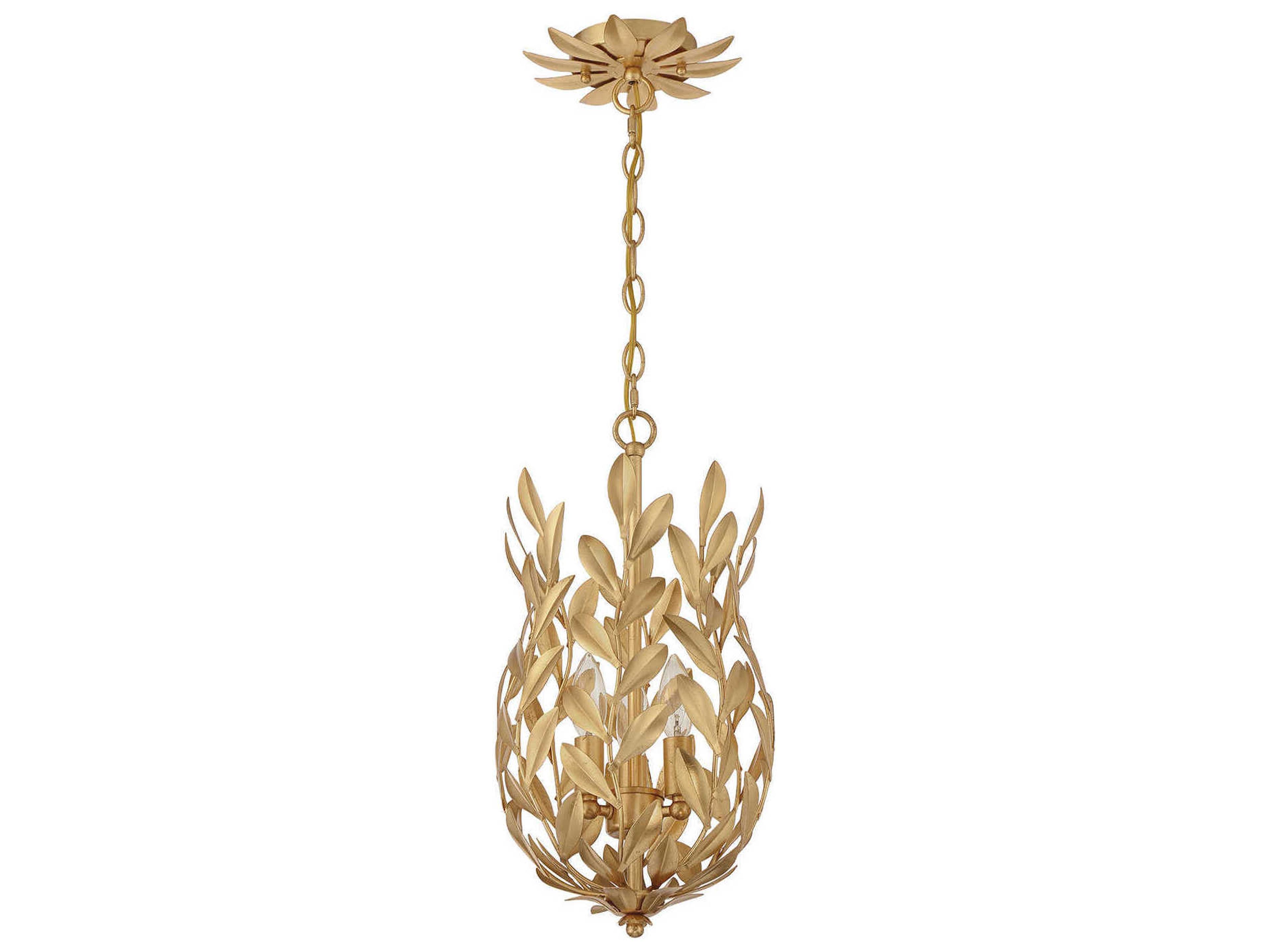 Crystorama Broche 3-Light Antique Gold Mini Pendant