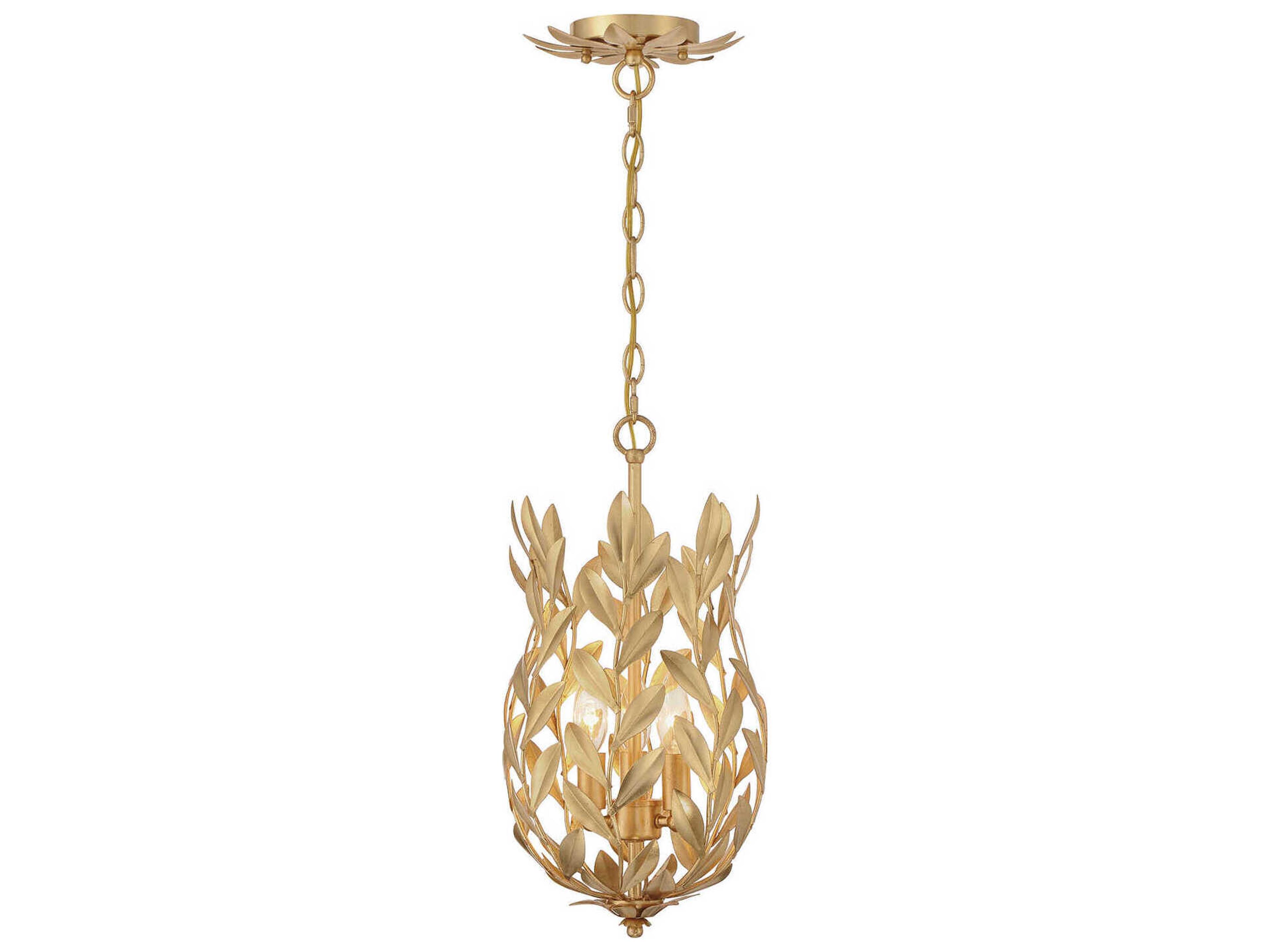Crystorama Broche 3-Light Antique Gold Mini Pendant