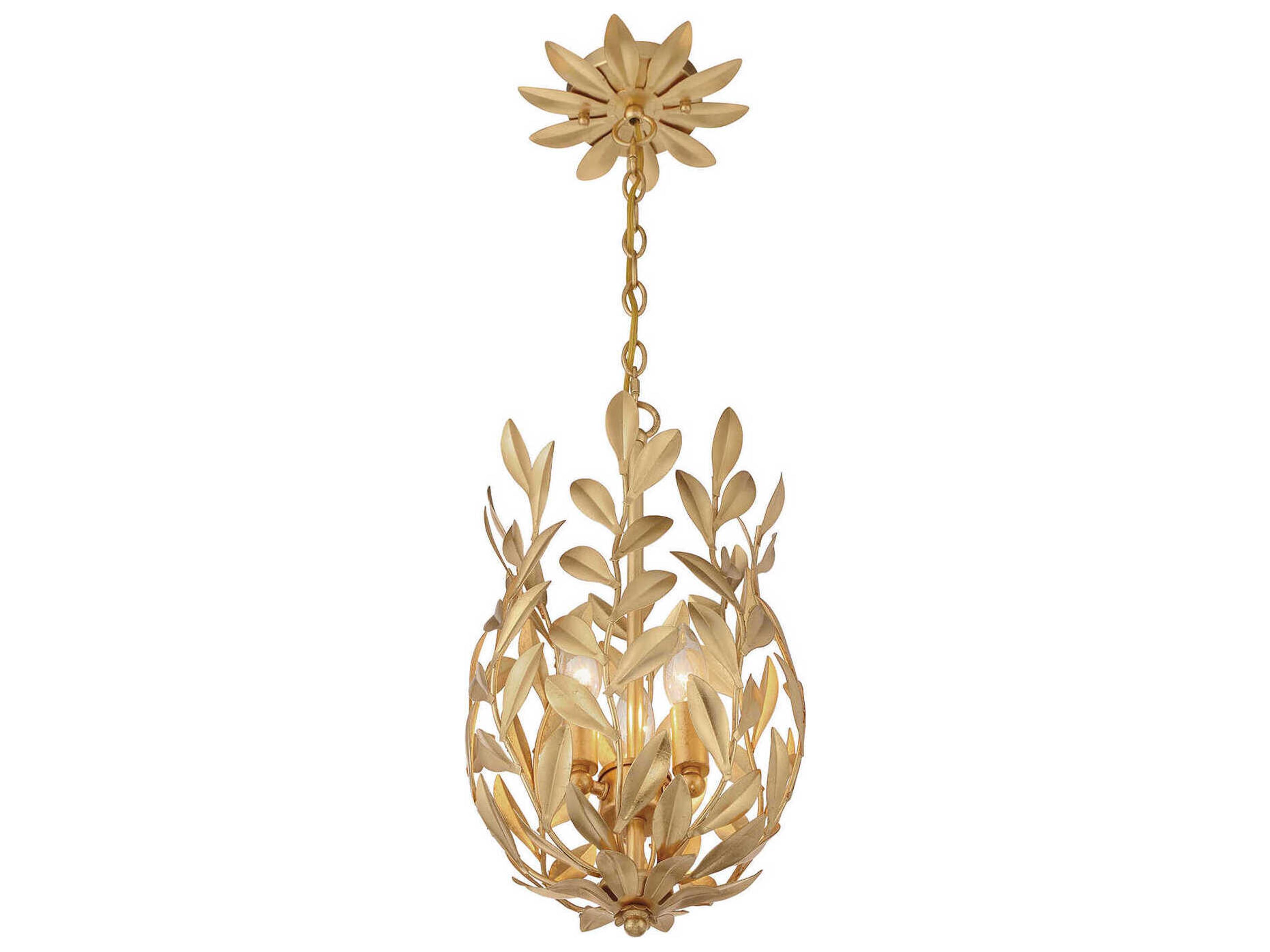 Crystorama Broche 3-Light Antique Gold Mini Pendant