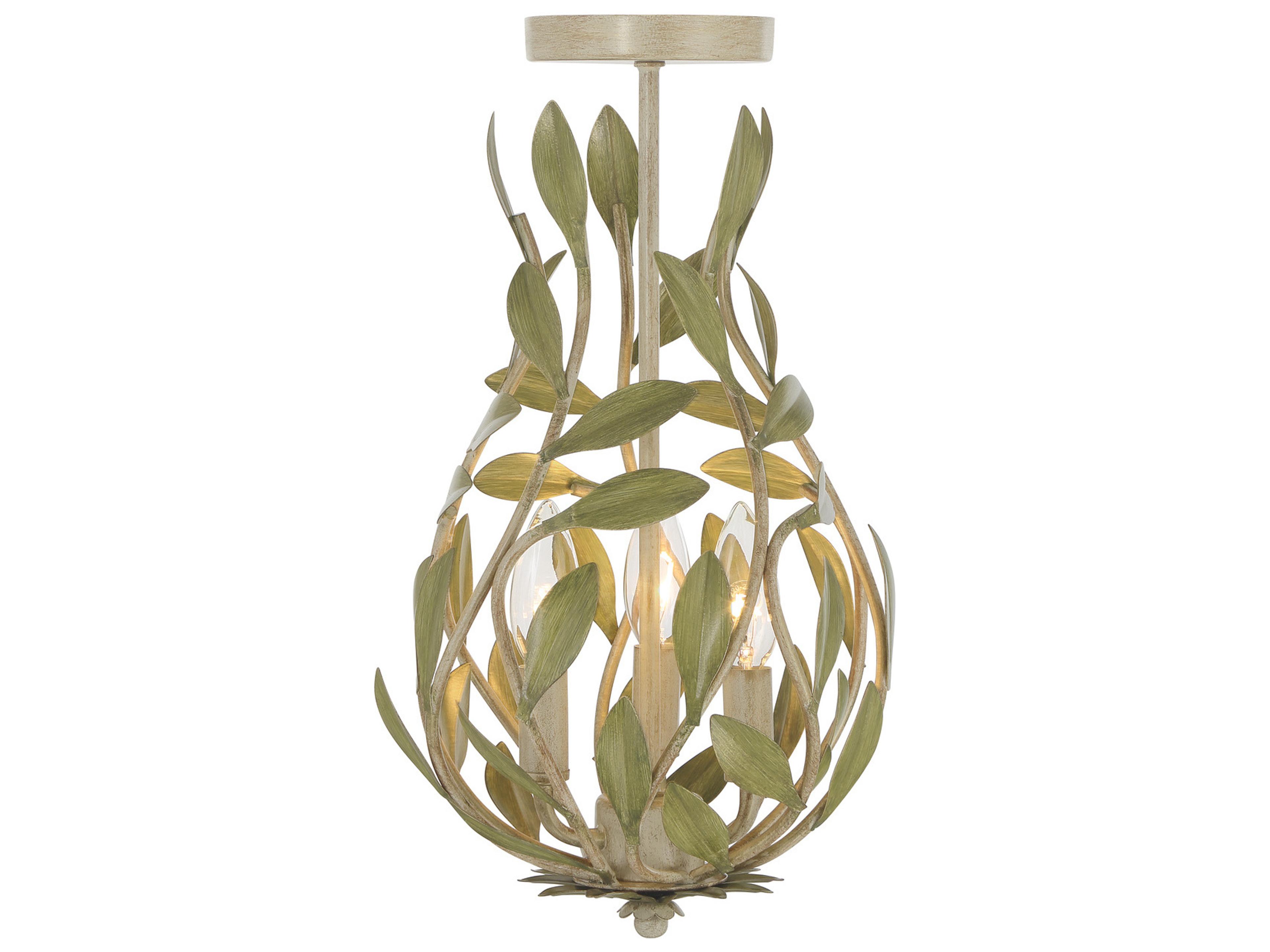 Crystorama Broche 3-Light Green Semi Flush Mount