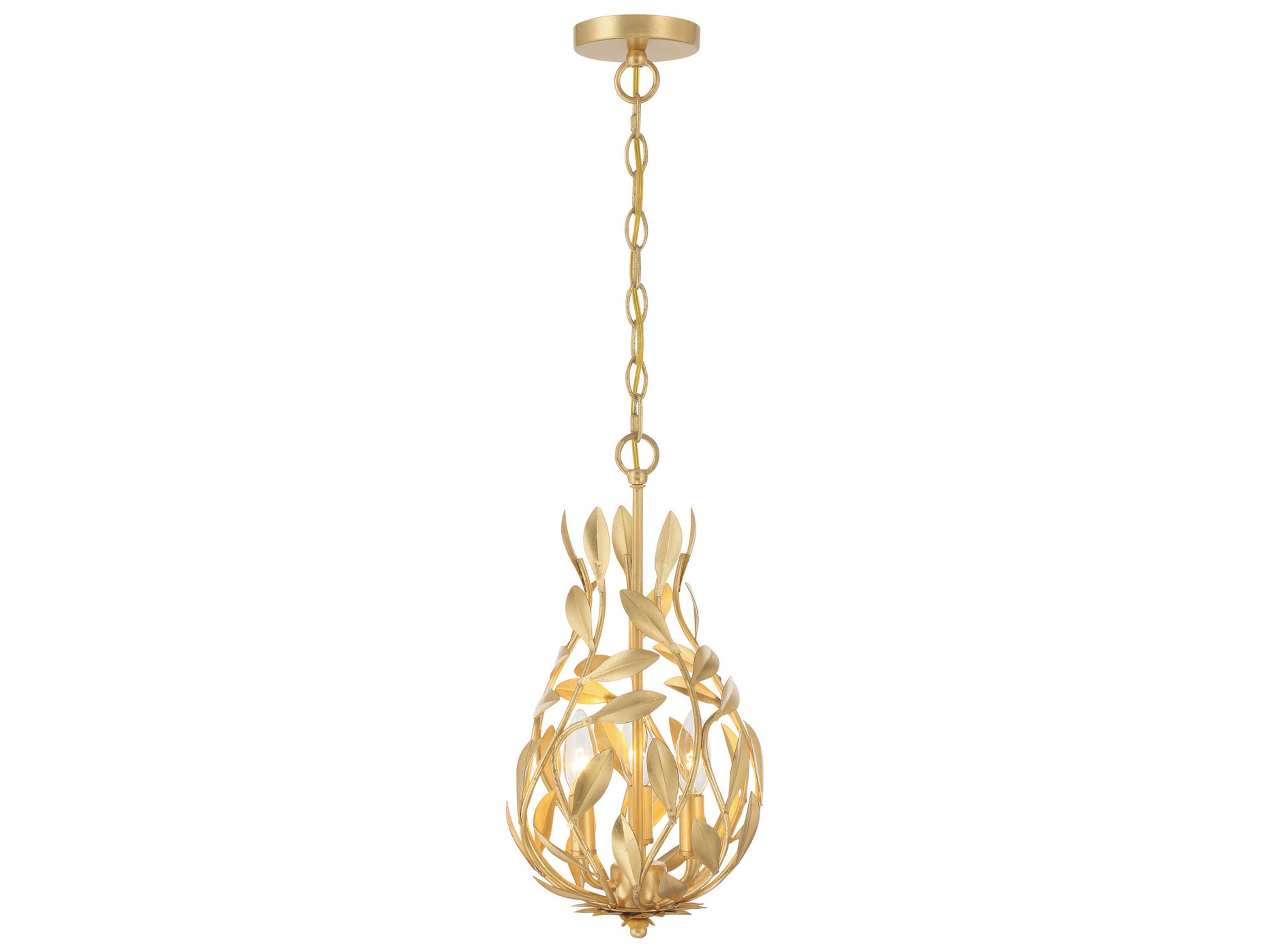 Crystorama Broche 3-Light Gold Mini Pendant