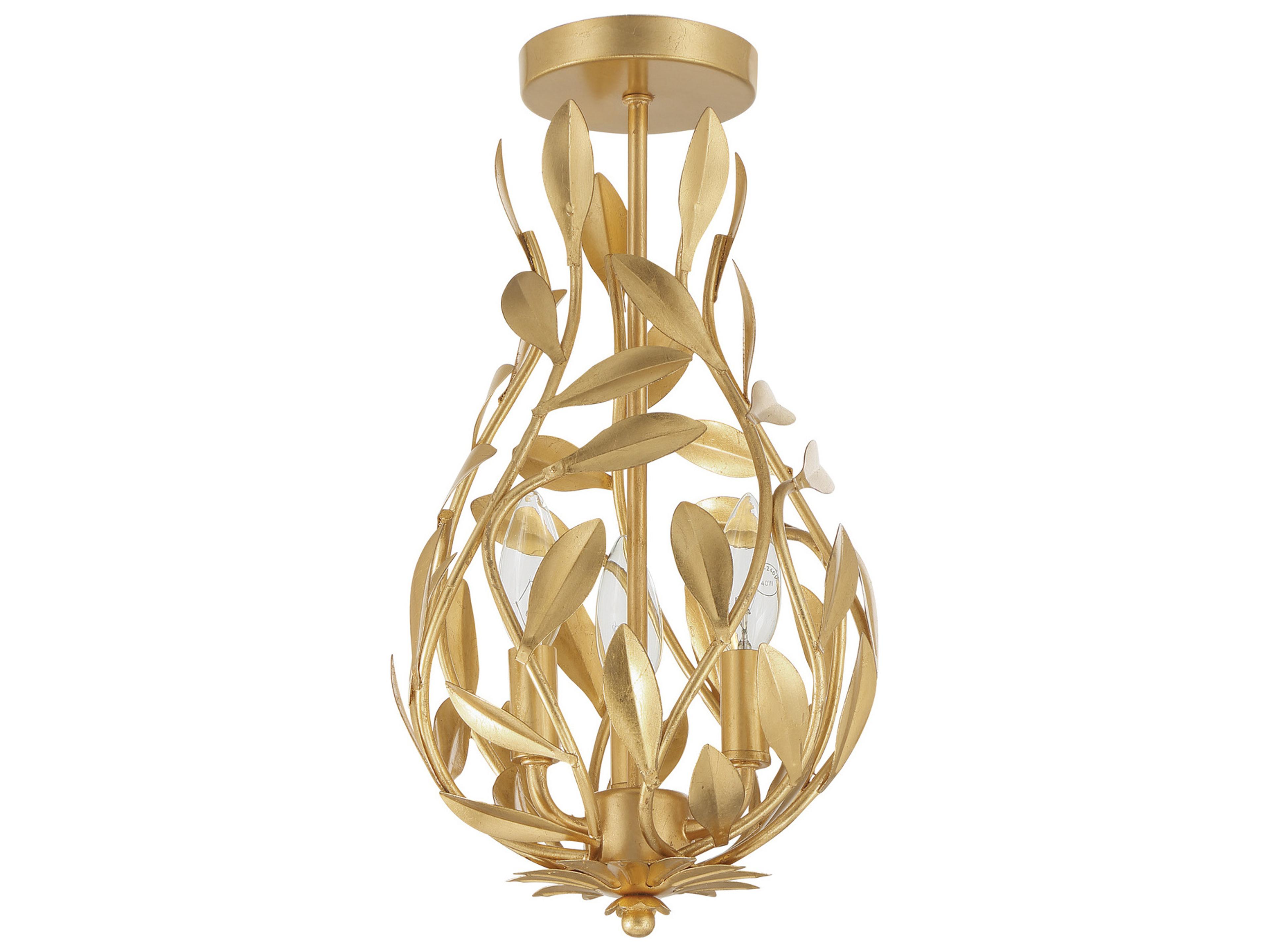 Crystorama Broche 3-Light Gold Semi Flush Mount
