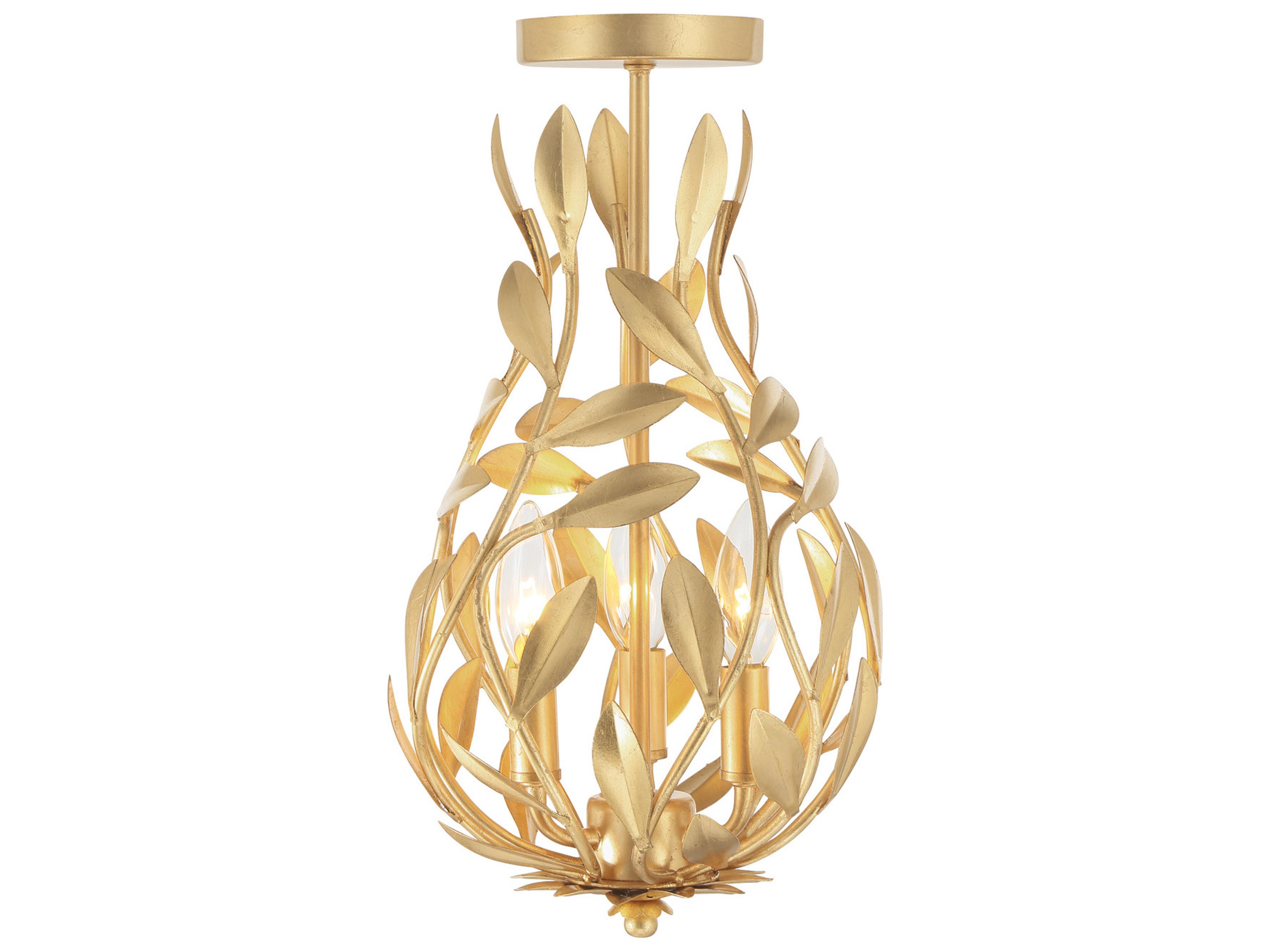Crystorama Broche 3-Light Gold Semi Flush Mount