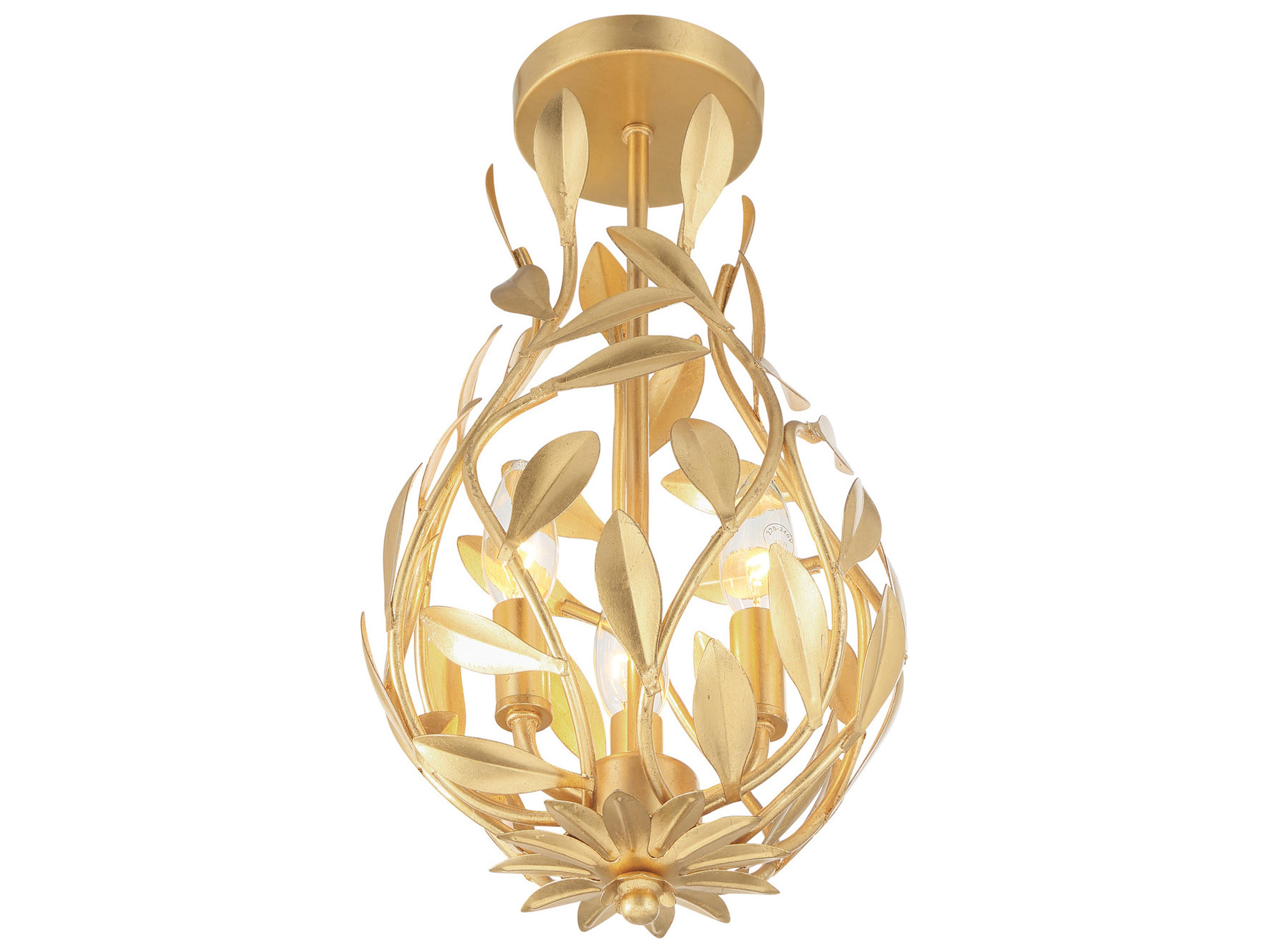 Crystorama Broche 3-Light Gold Semi Flush Mount