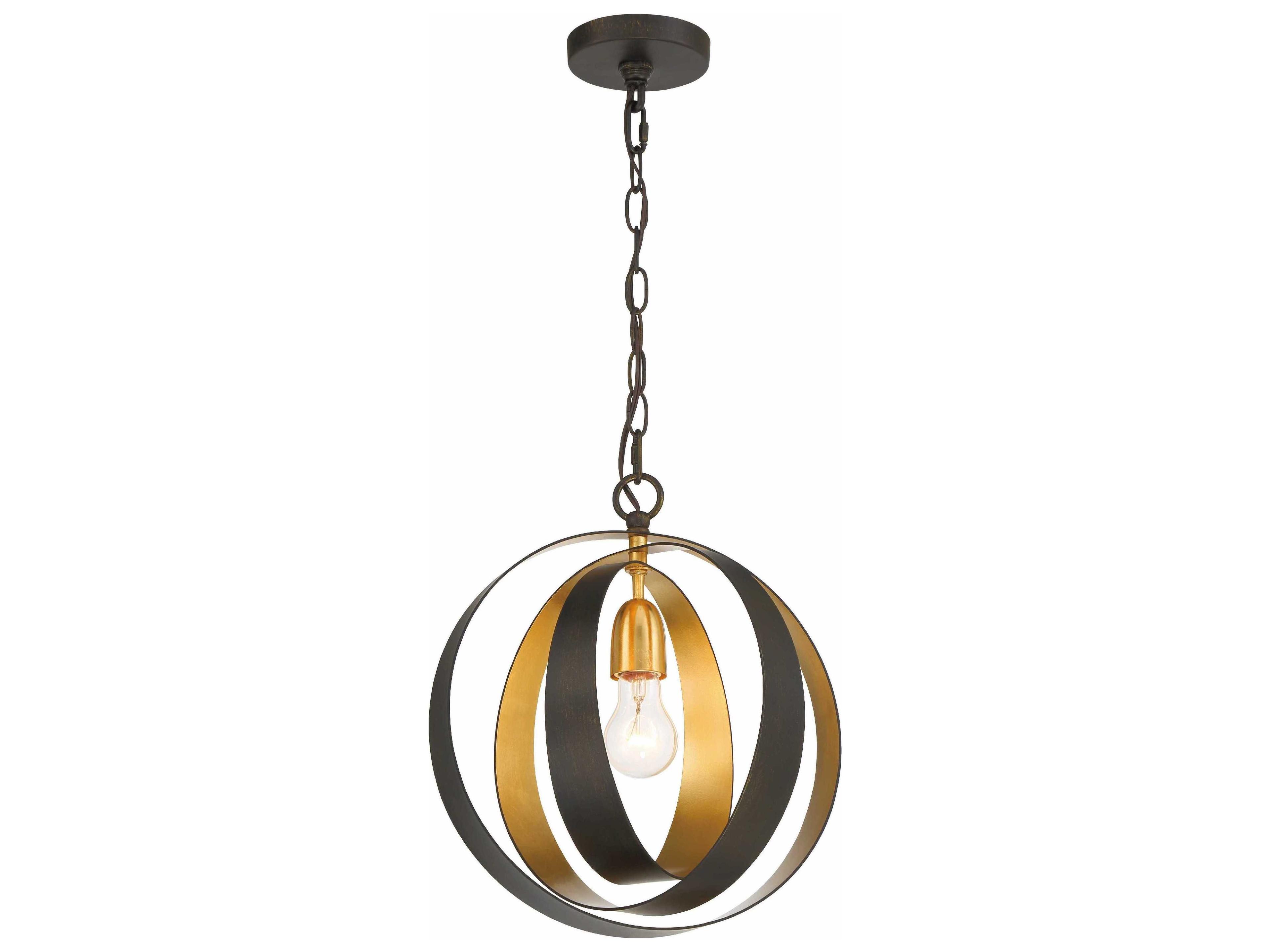 Luna 1-Light English Bronze Antique Gold Geometric Round Mini Pendant
