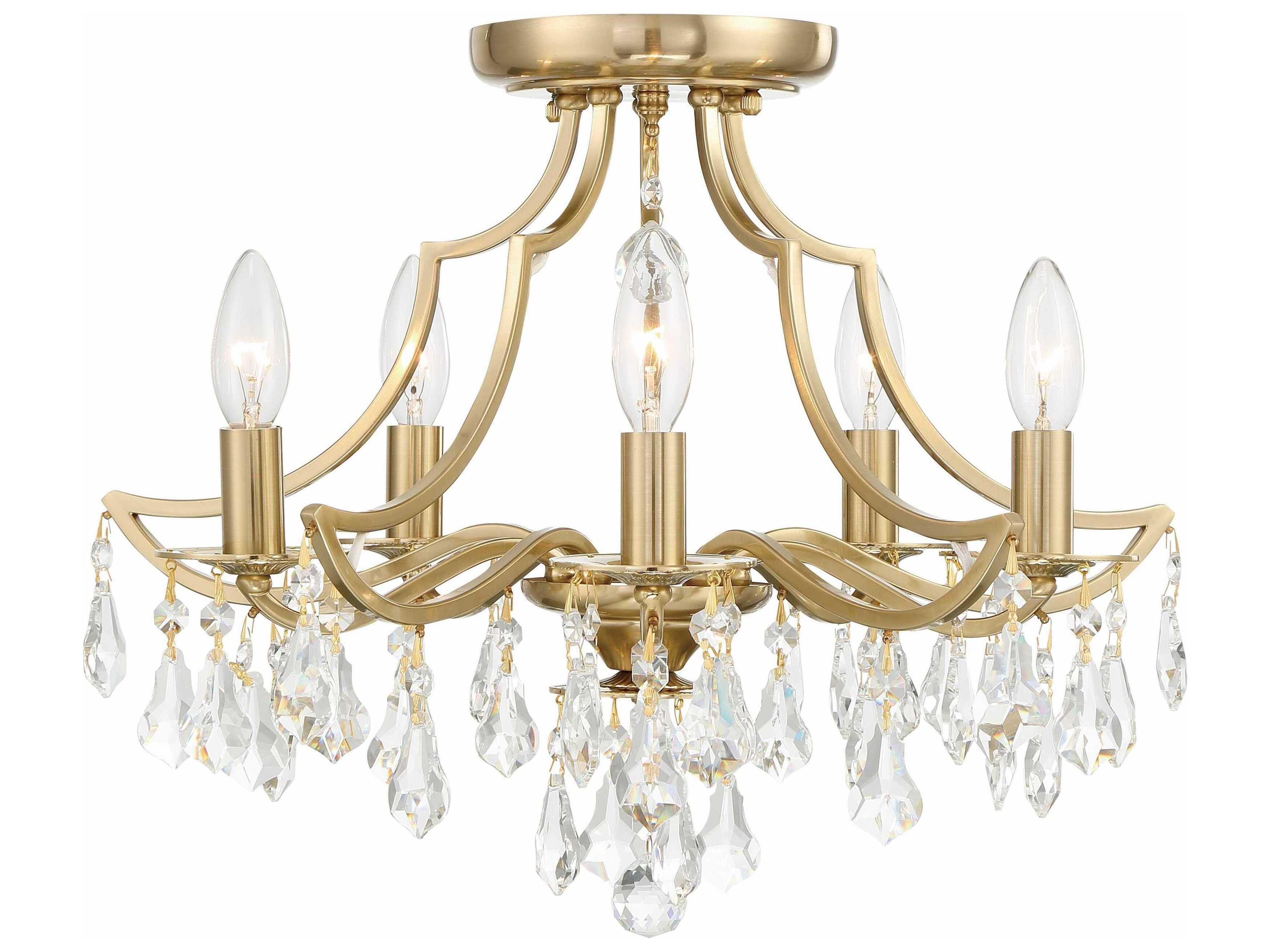 Cedar 5-Light Vibrant Gold Crystal Glass Semi Flush Mount