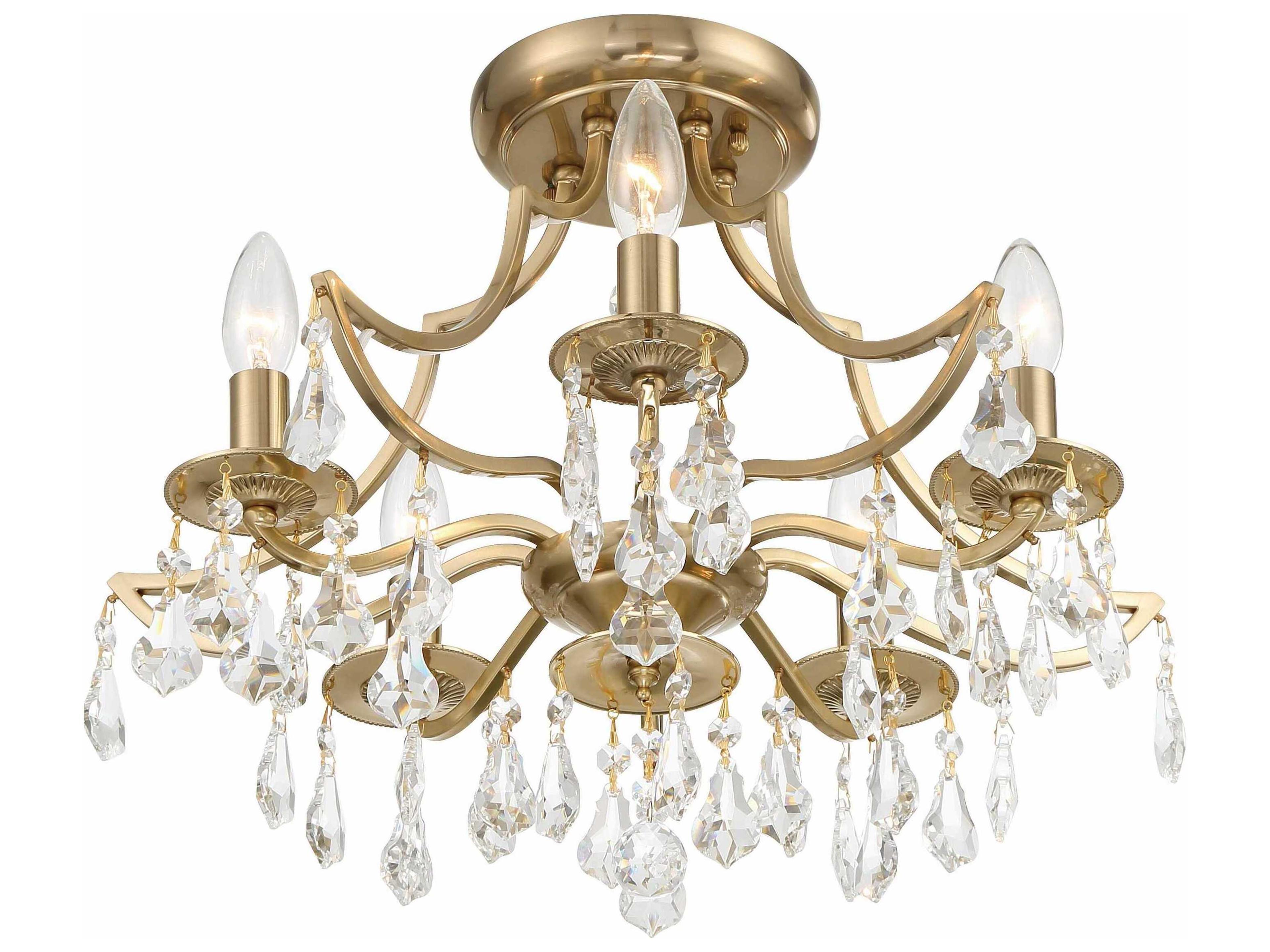 Crystorama Cedar 5-Light Vibrant Gold Crystal Glass Semi Flush Mount