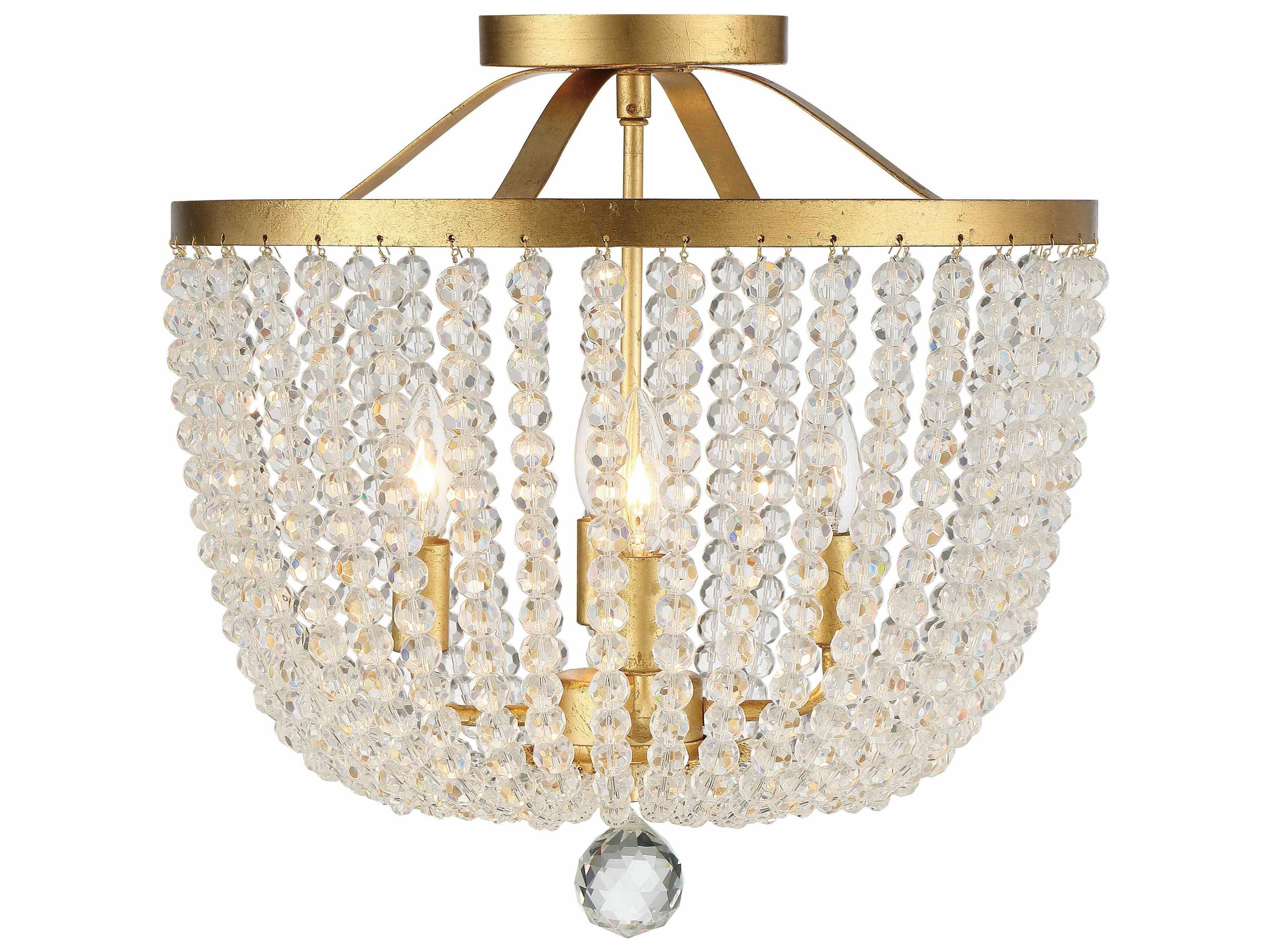Crystorama Rylee 4-Light Antique Gold Crystal Bowl Semi Flush Mount