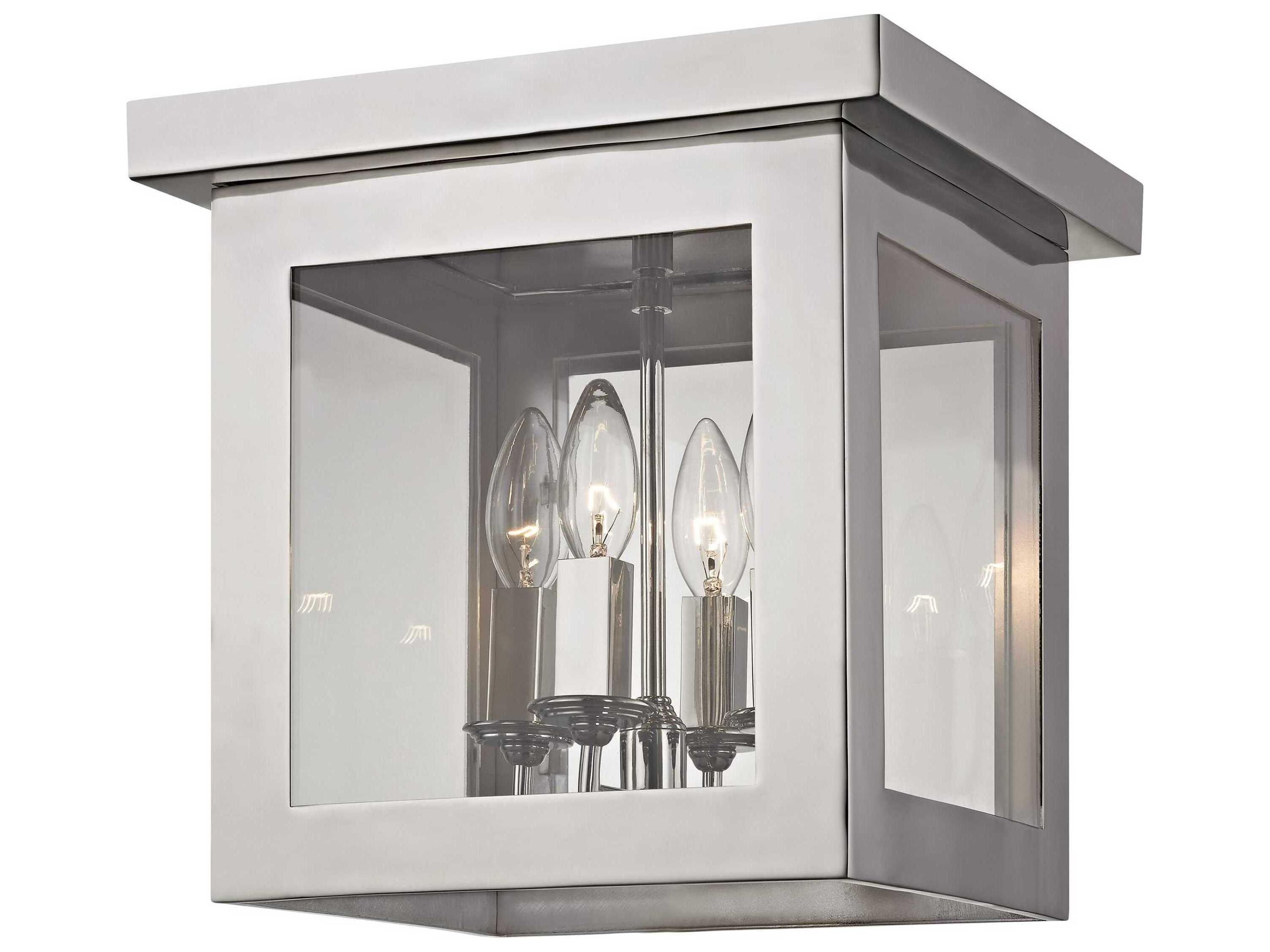 Crystorama Hurley 4-Light Polished Nickel Glass Lantern Flush Mount