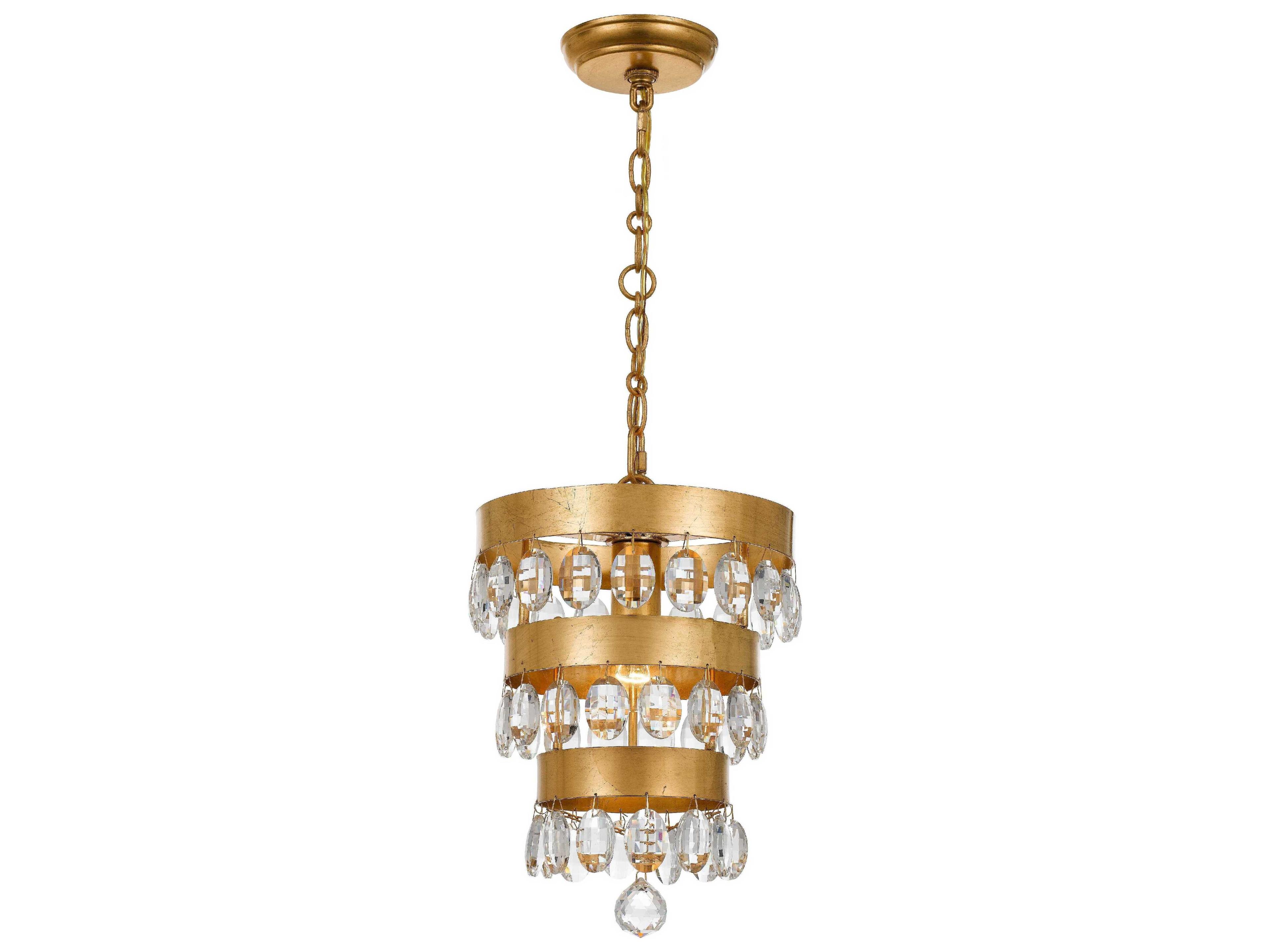 Perla 1-Light Antique Gold Crystal Round Tiered Mini Pendant
