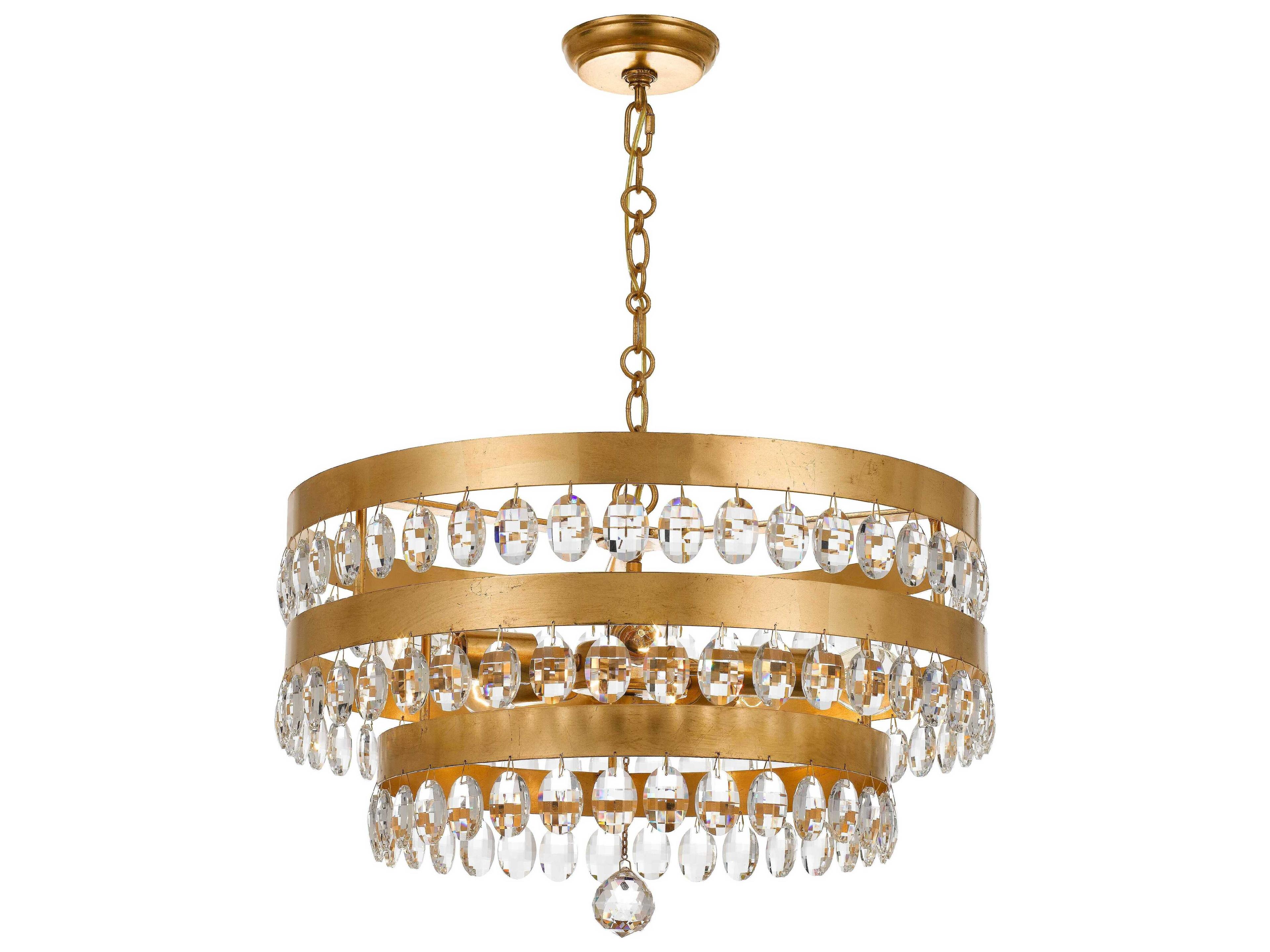 Perla 5-Light Antique Gold Crystal Round Tiered Chandelier