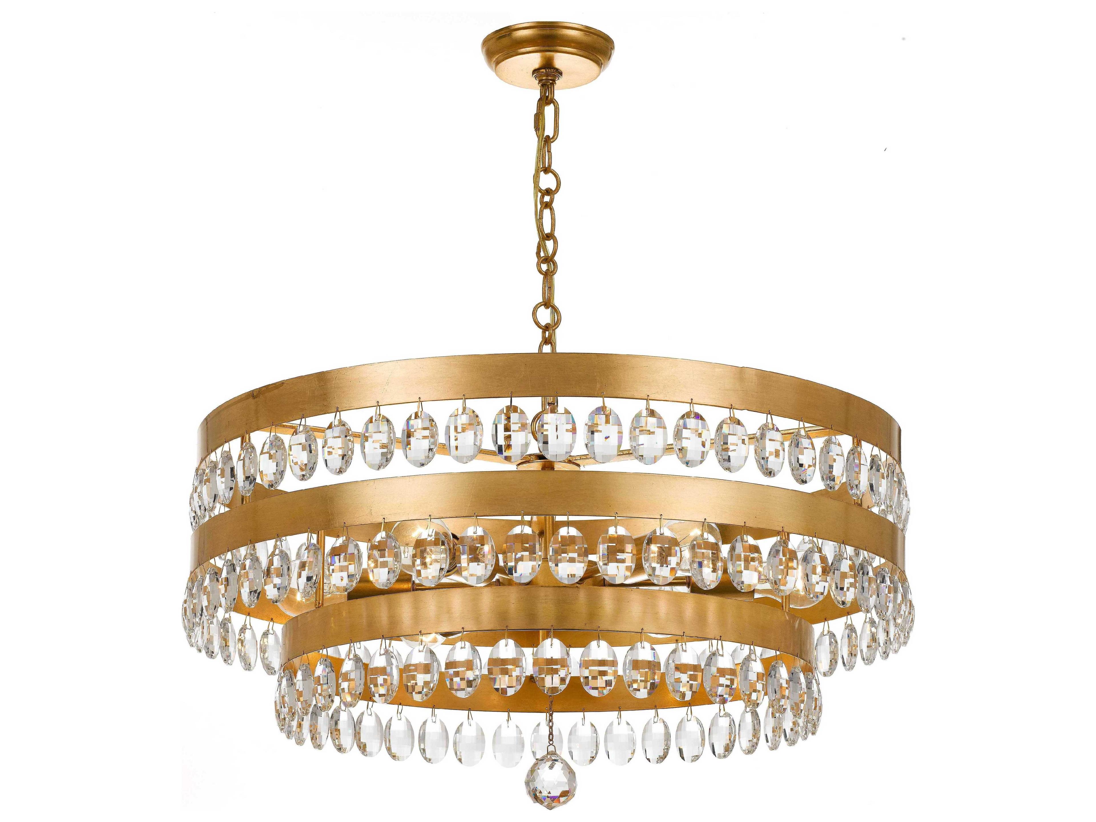 Perla 6-Light Antique Gold Crystal Round Tiered Chandelier