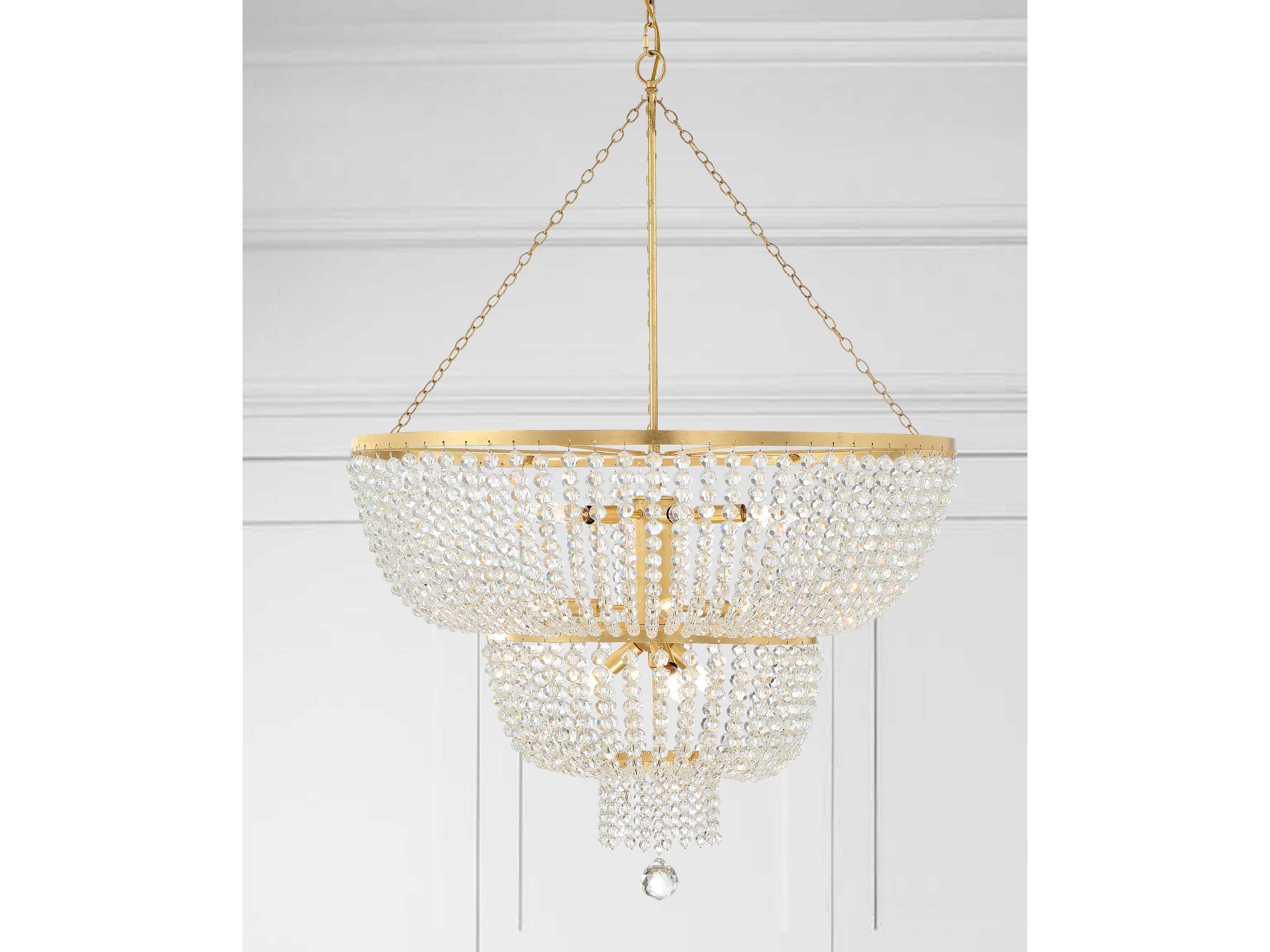 Crystorama Rylee 12-Light Antique Gold Crystal Candelabra Tiered Chandelier