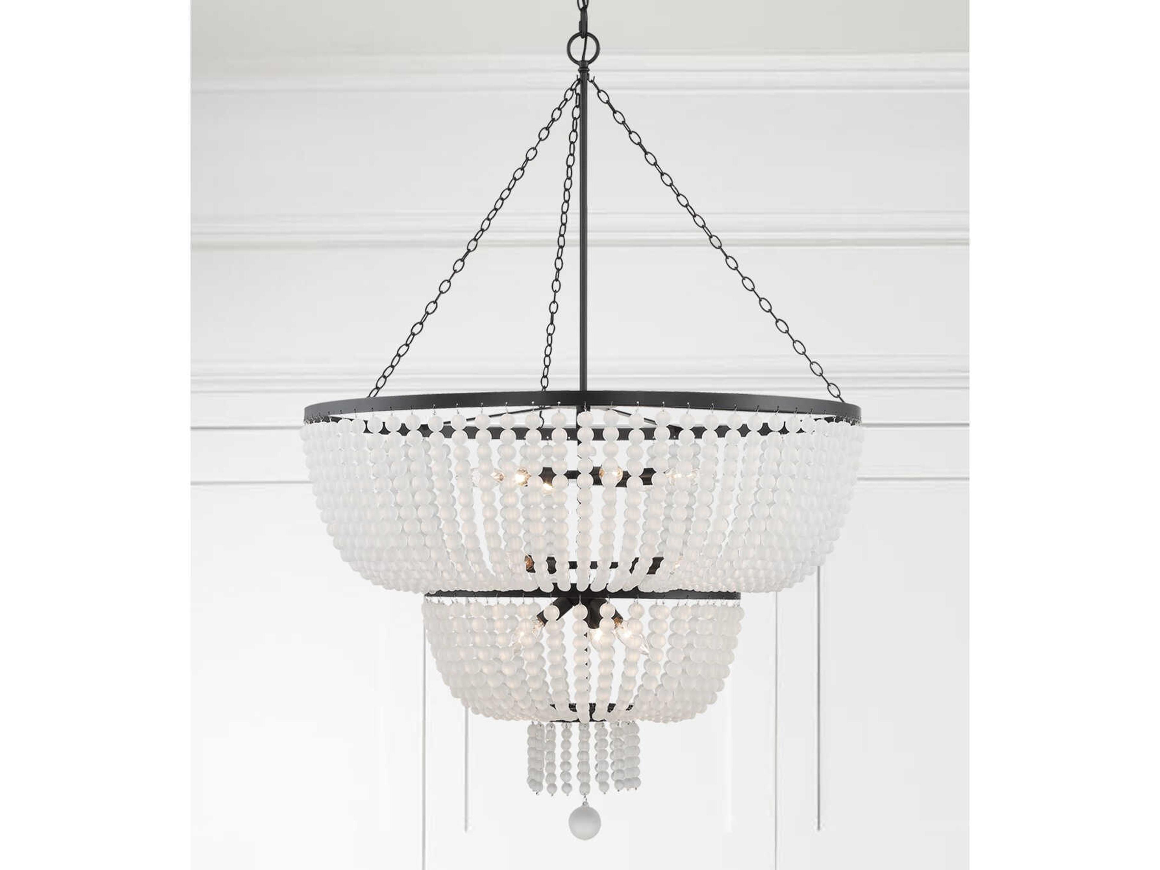 Crystorama Rylee 12-Light Matte Black Glass Candelabra Tiered Chandelier