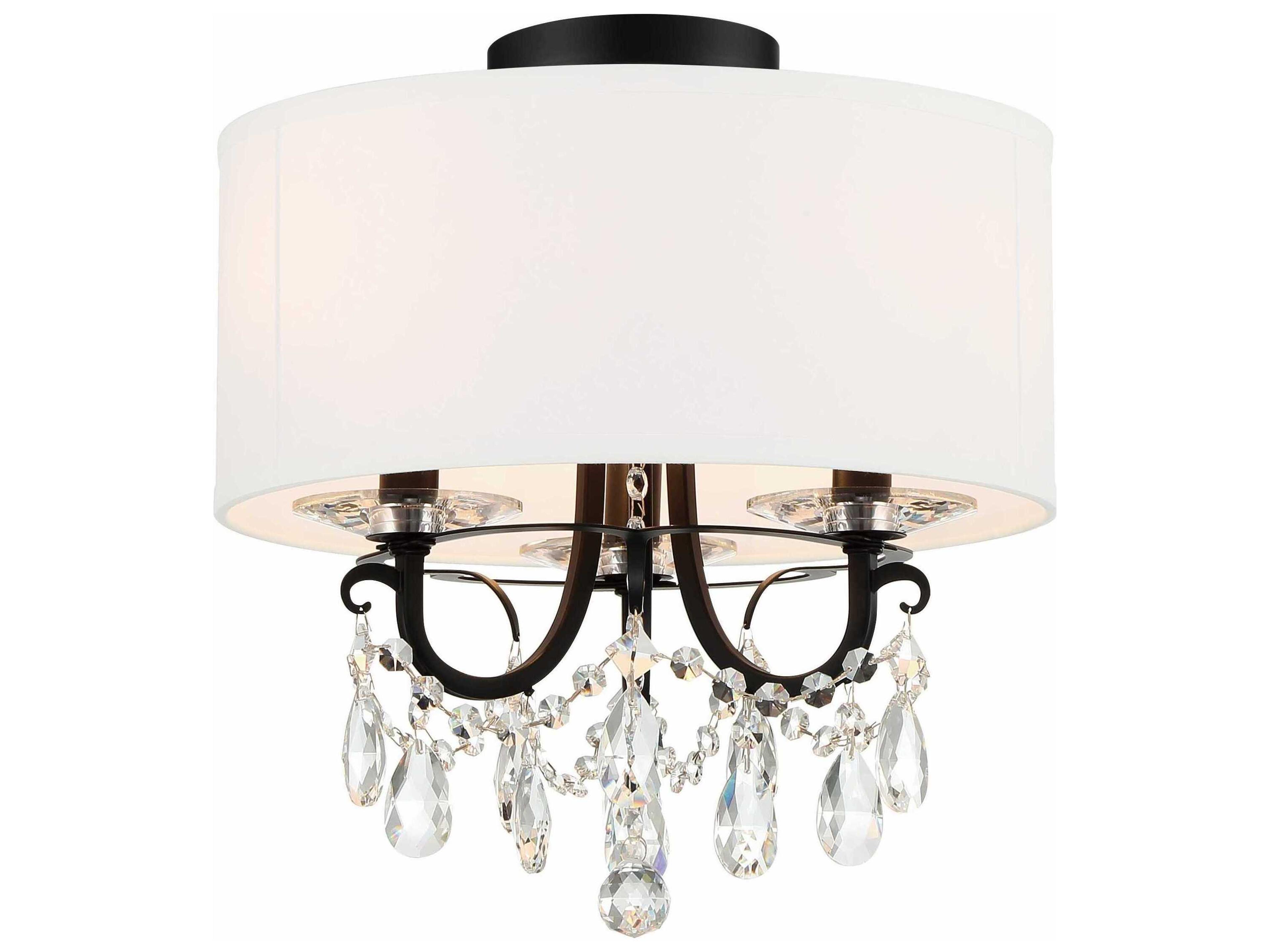 Othello 3-Light Matte Black Crystal Drum Semi Flush Mount