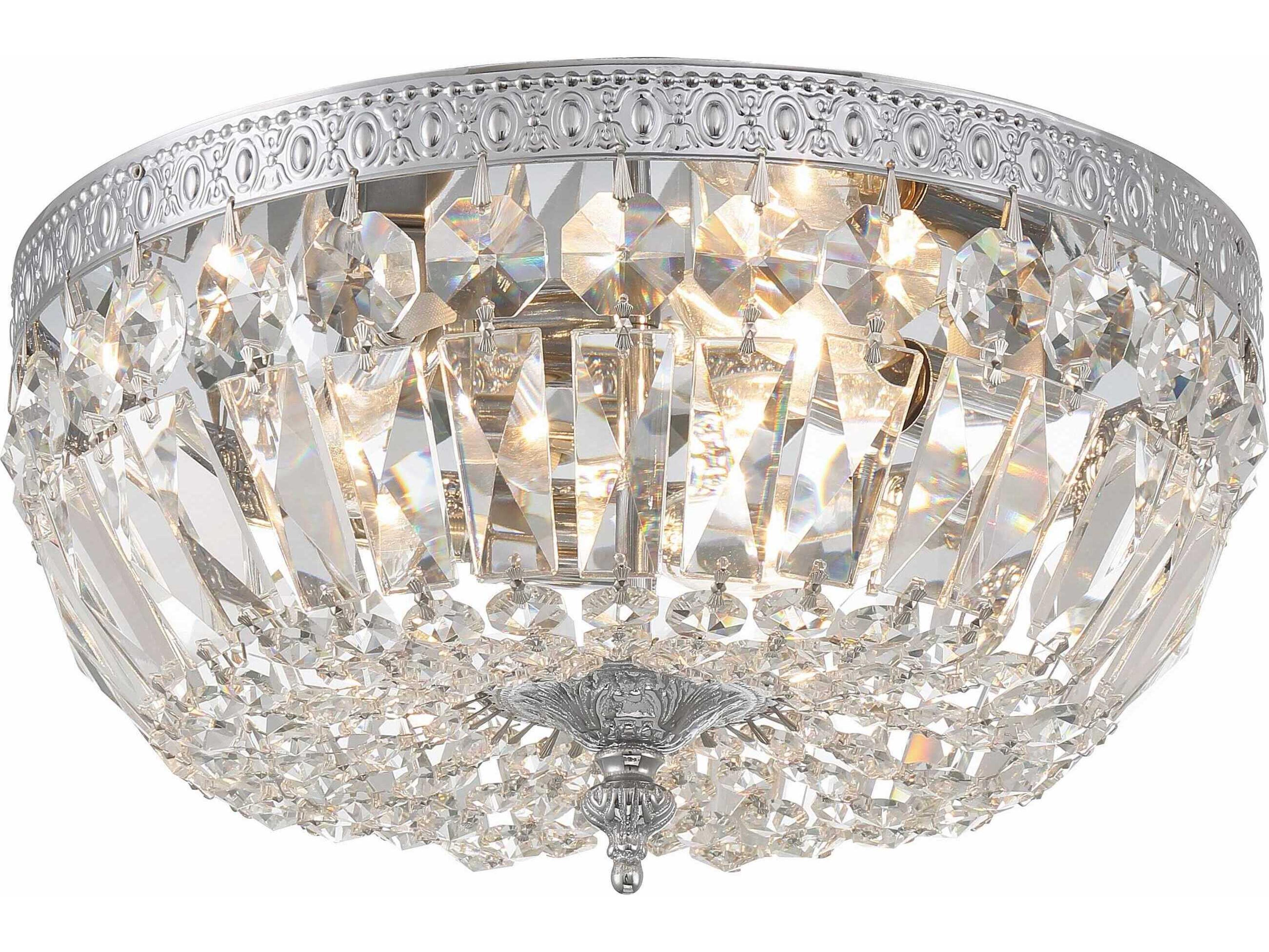 3-Light Chrome Crystal Bowl Flush Mount