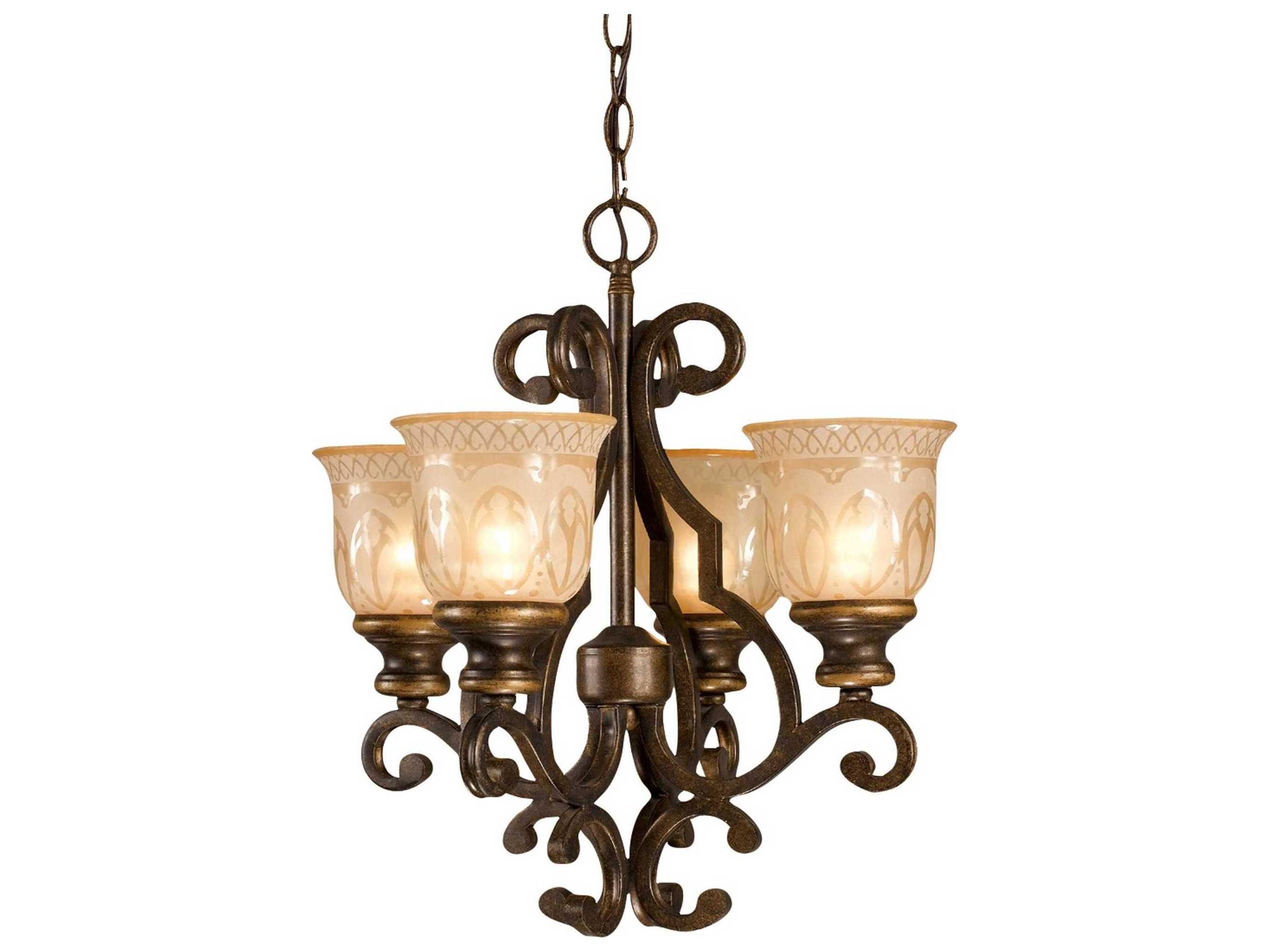 Norwalk 4-Light Bronze Umber Glass Bell Chandelier